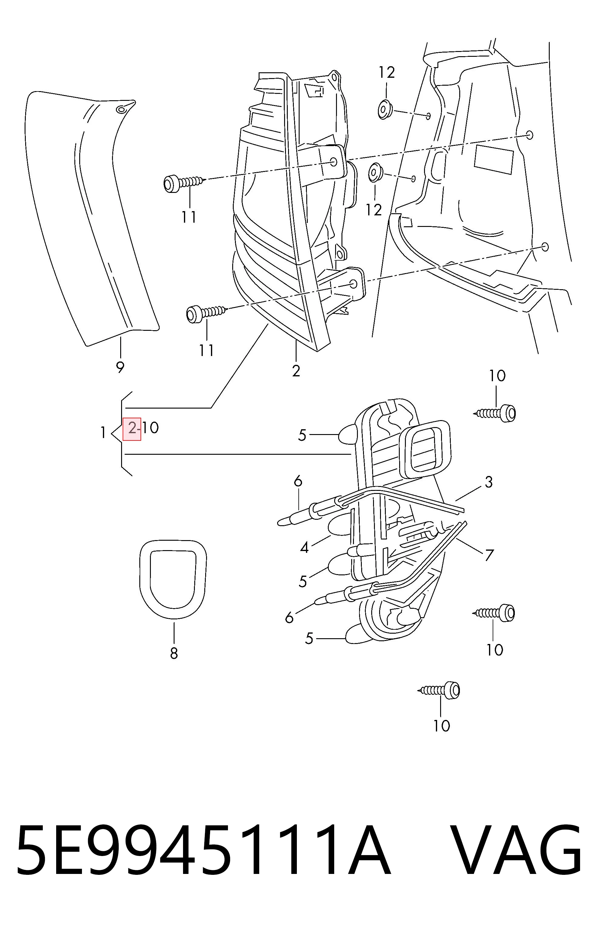 5E9945111A VAG Lampa zespolona tylna lewa
