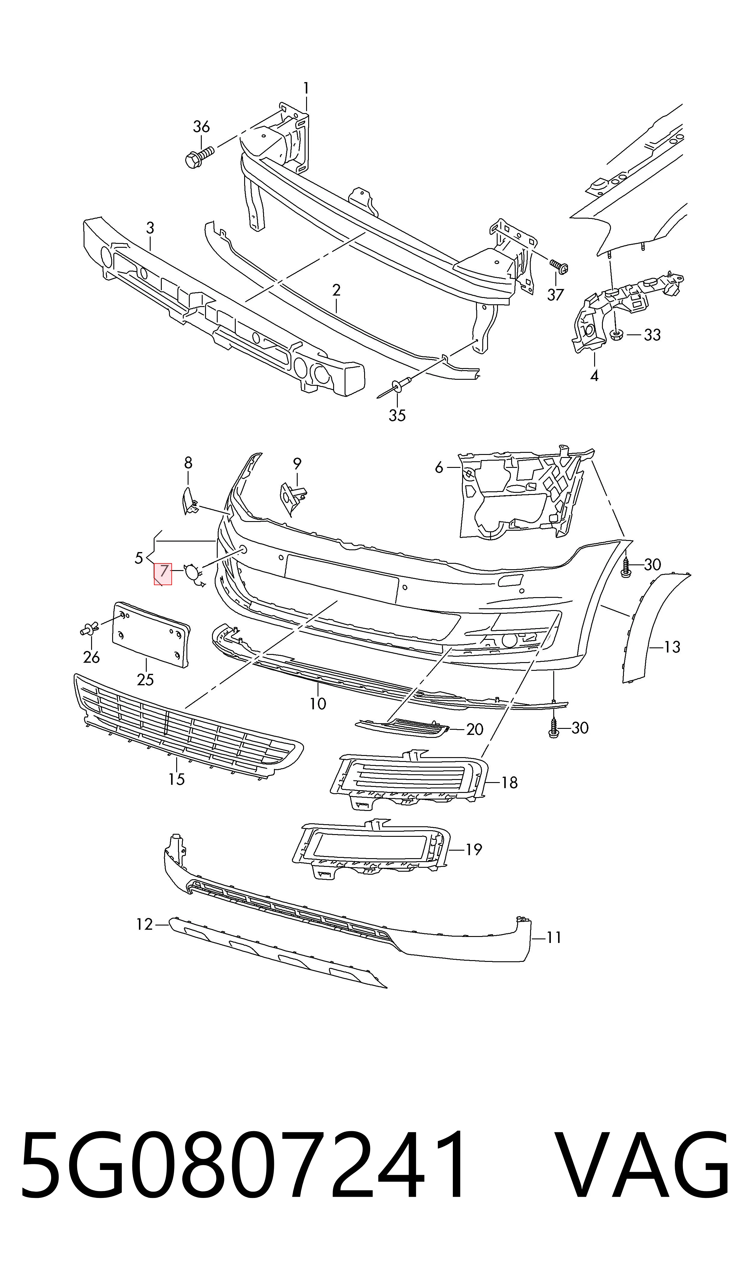  Zaślepka haku holowniczego zderzaka przednia Volkswagen Golf 
