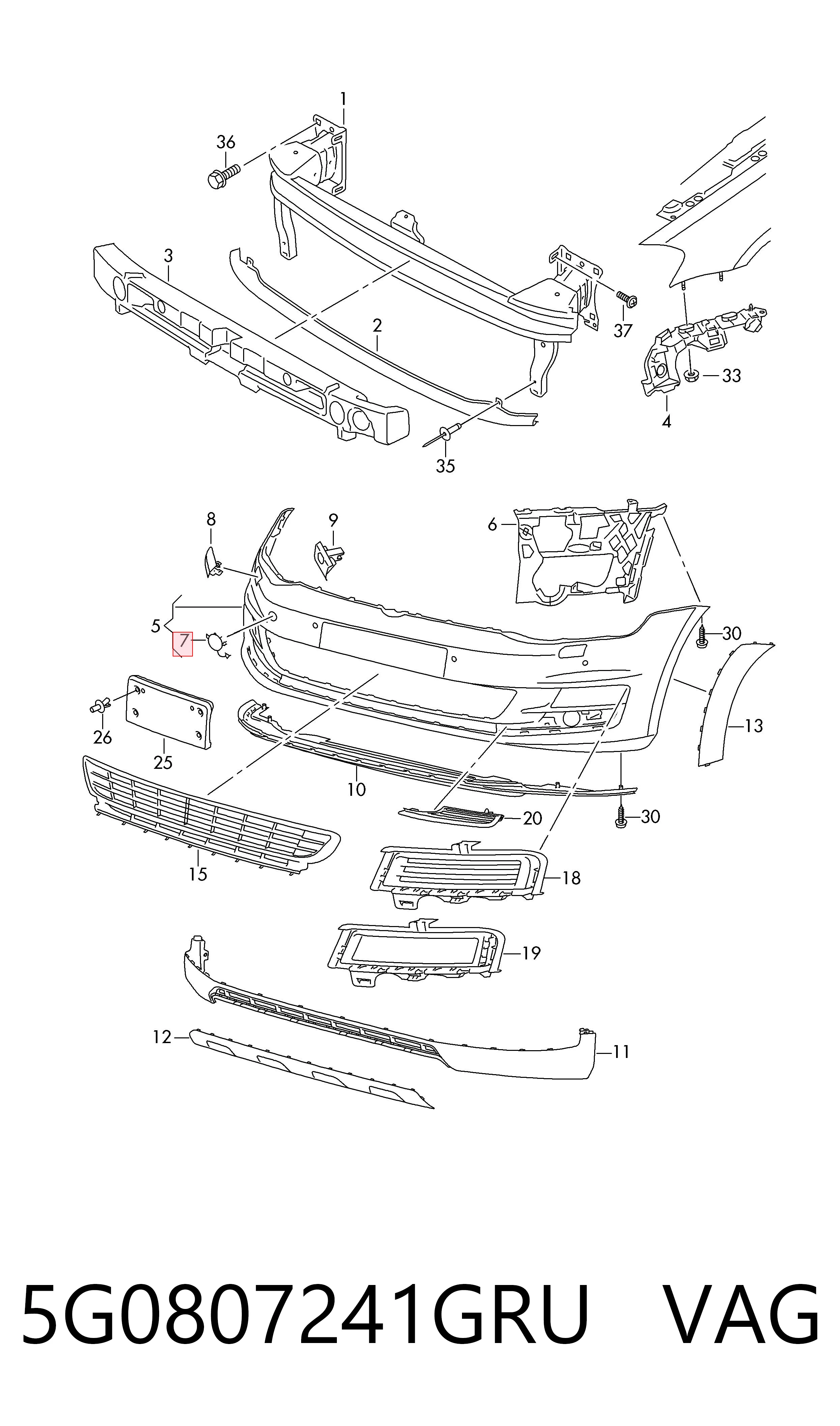 Do koszyka Zaślepka haku holowniczego zderzaka przednia Volkswagen Golf ALLTRACK VII BA5, BV5