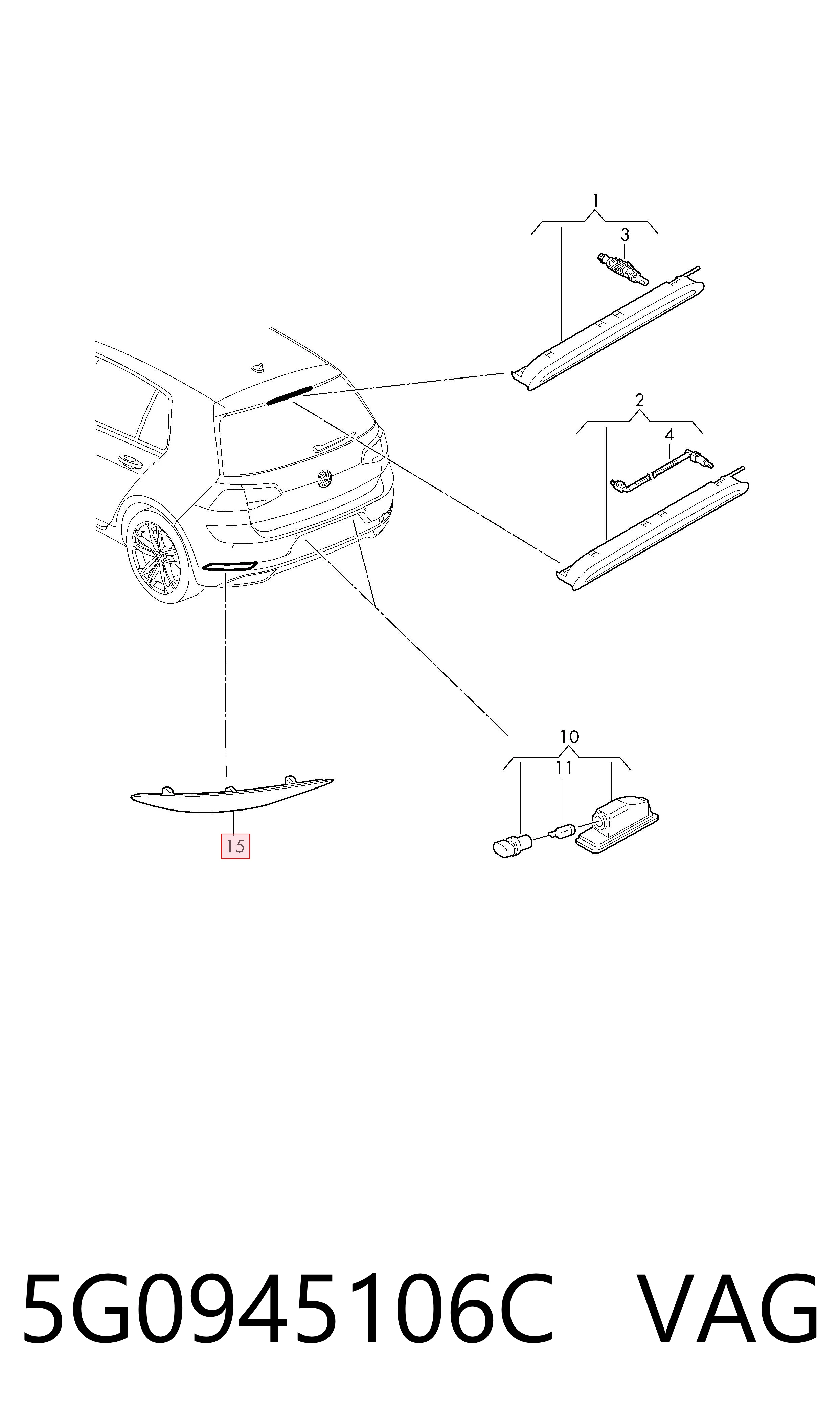 5G0945106C VAG Lampa odblaskowa zderzaka tylnego prawa