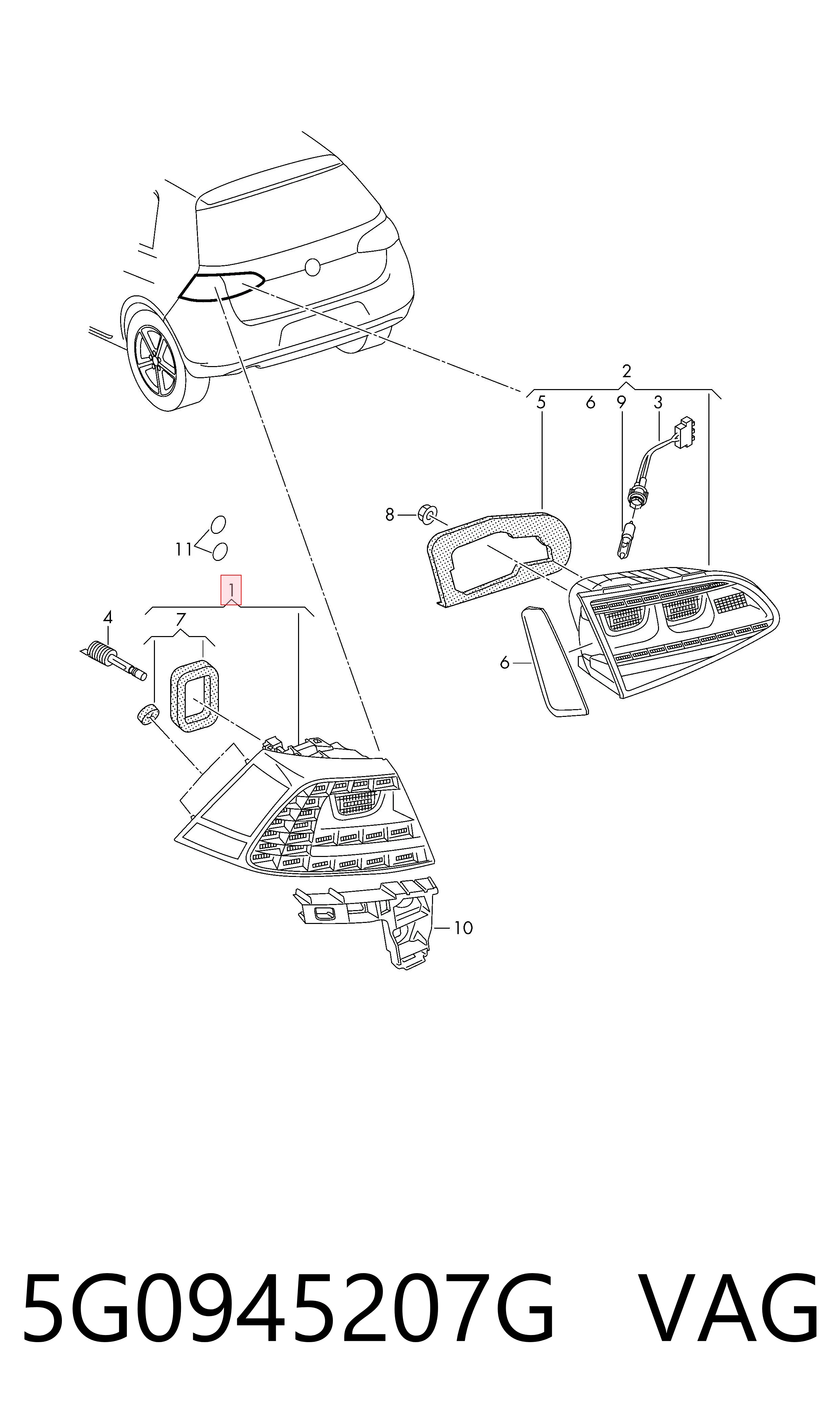 Lampa zespolona tylna lewa zewnętrzna VAG 5G0945207G