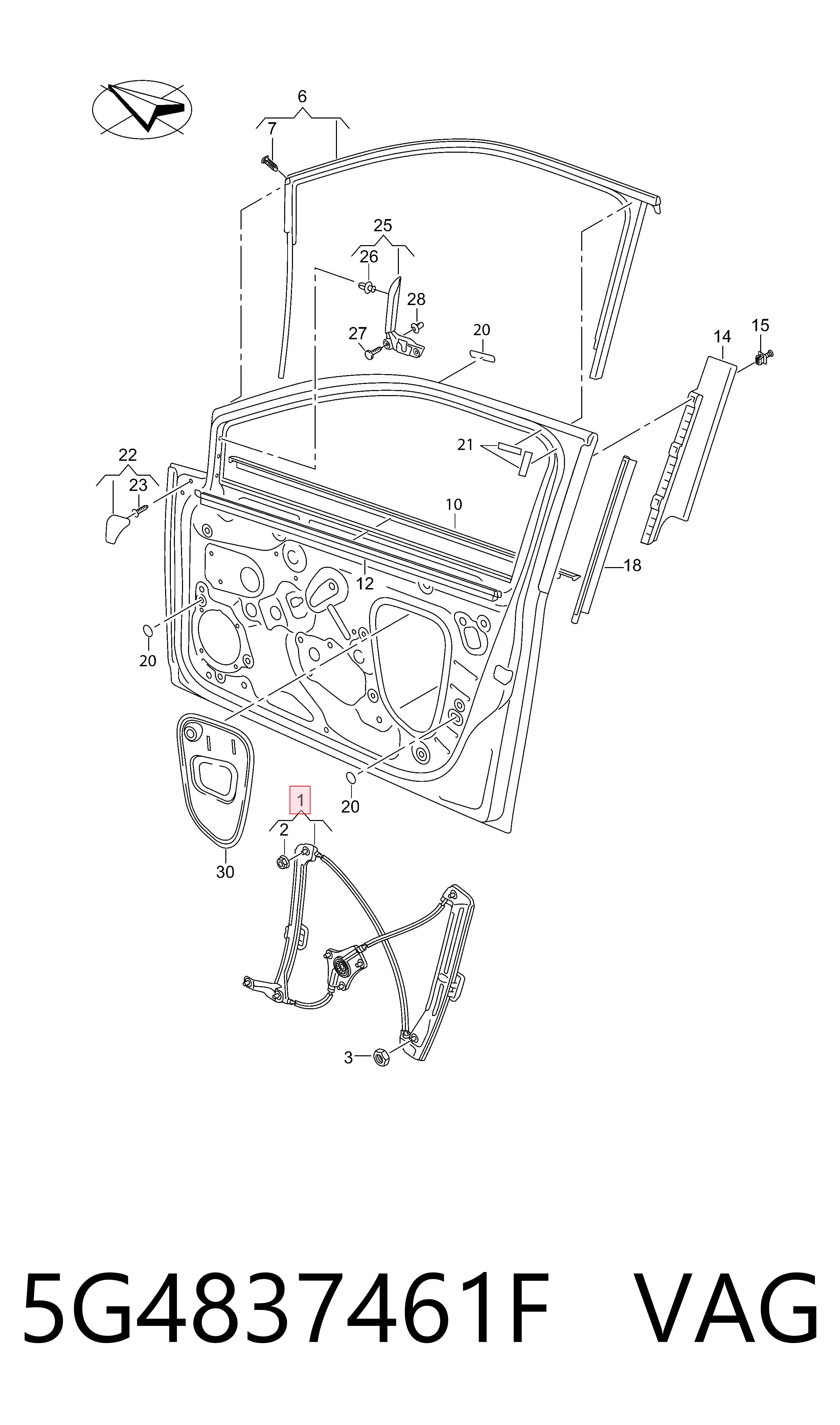 Mechanizm podnoszenia szyby drzwi przednich lewych do Volkswagen Golf ALLTRACK VII BA5, BV5