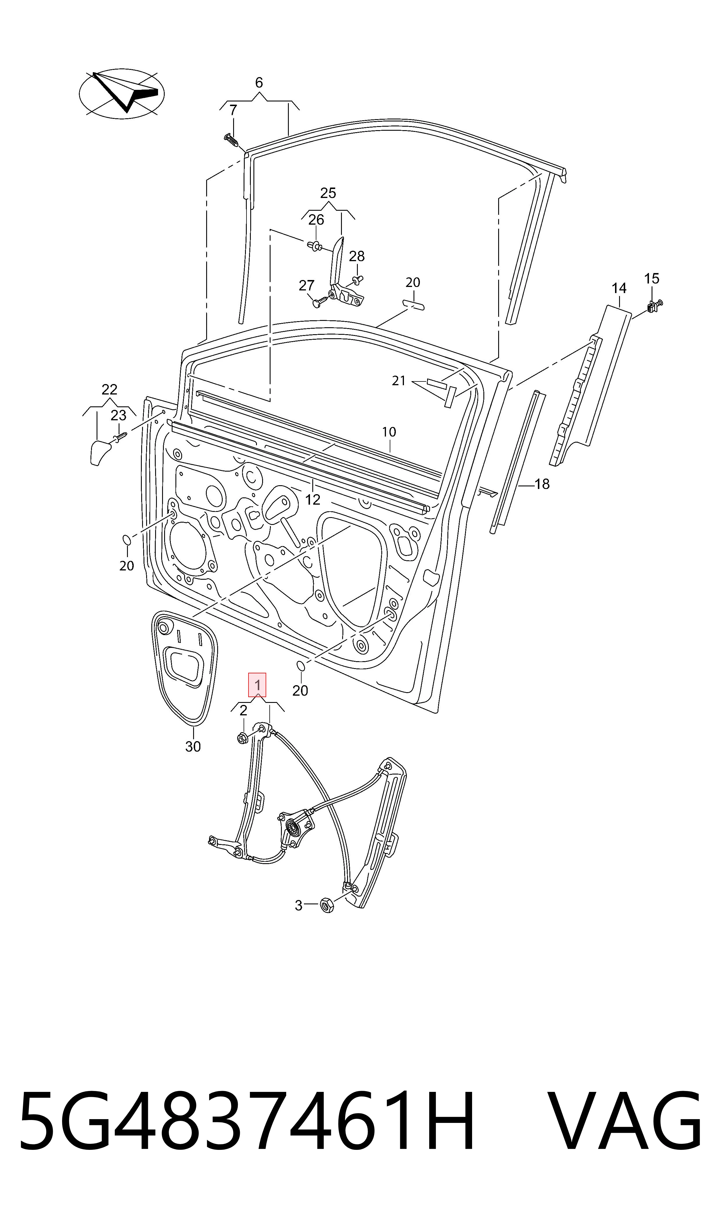  Mechanizm podnoszenia szyby drzwi przednich lewych Volkswagen Golf 