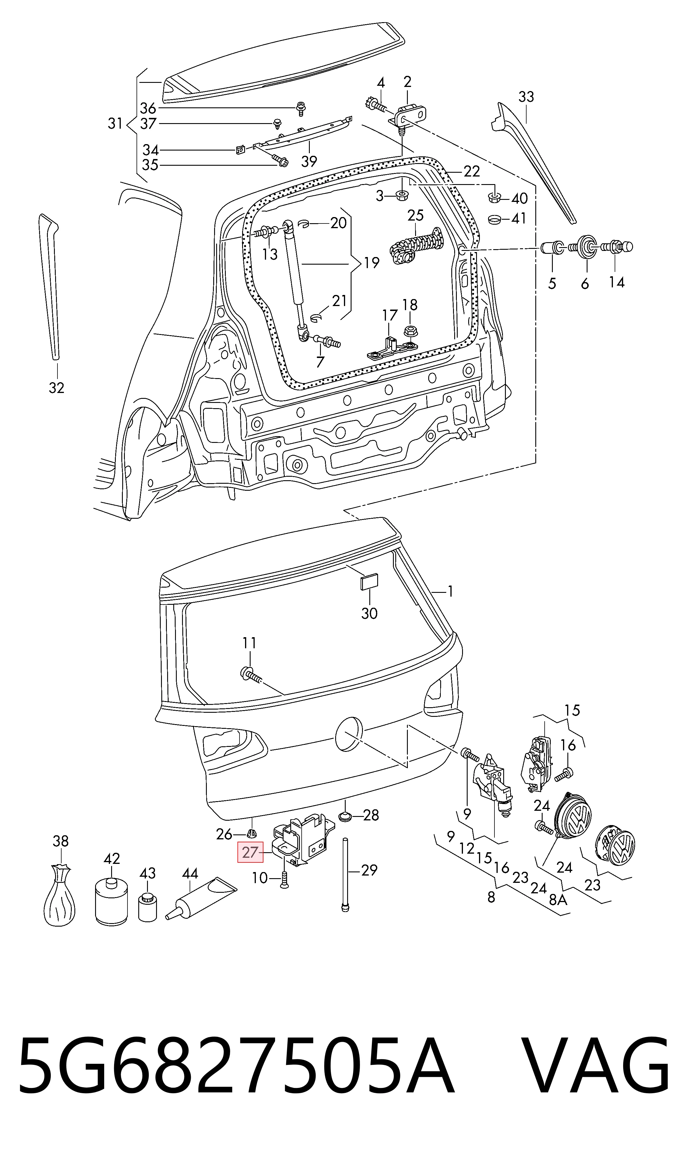 Zamek klapy bagażnika (3/5 drzwi tylnych) Volkswagen Golf ALLTRACK VII kombi (BA5, BV5) (2014 - 2020) cena, od 43,62 USD
