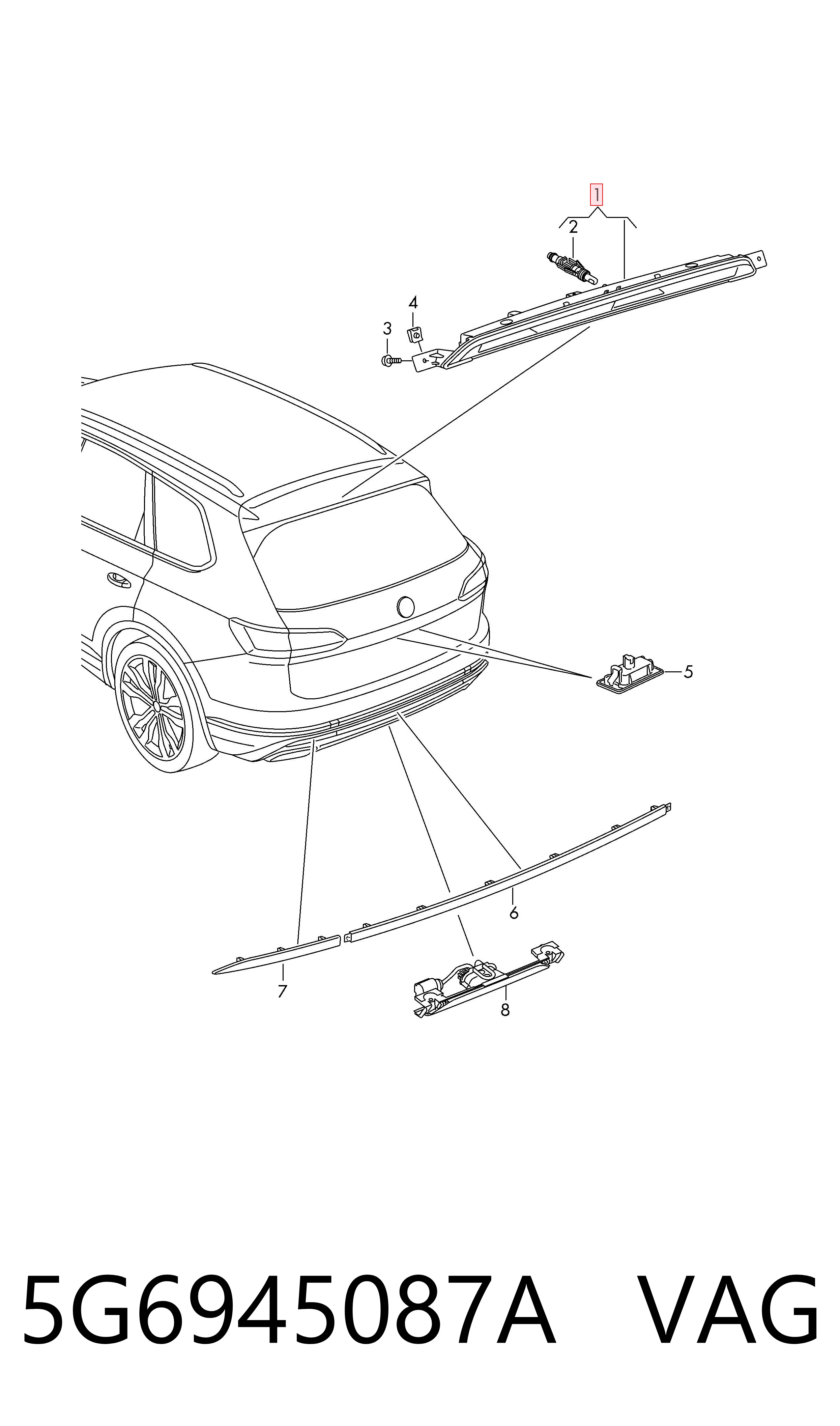 Lampa stop tylna dodatkowa do Volkswagen Touareg III CR7, RC8