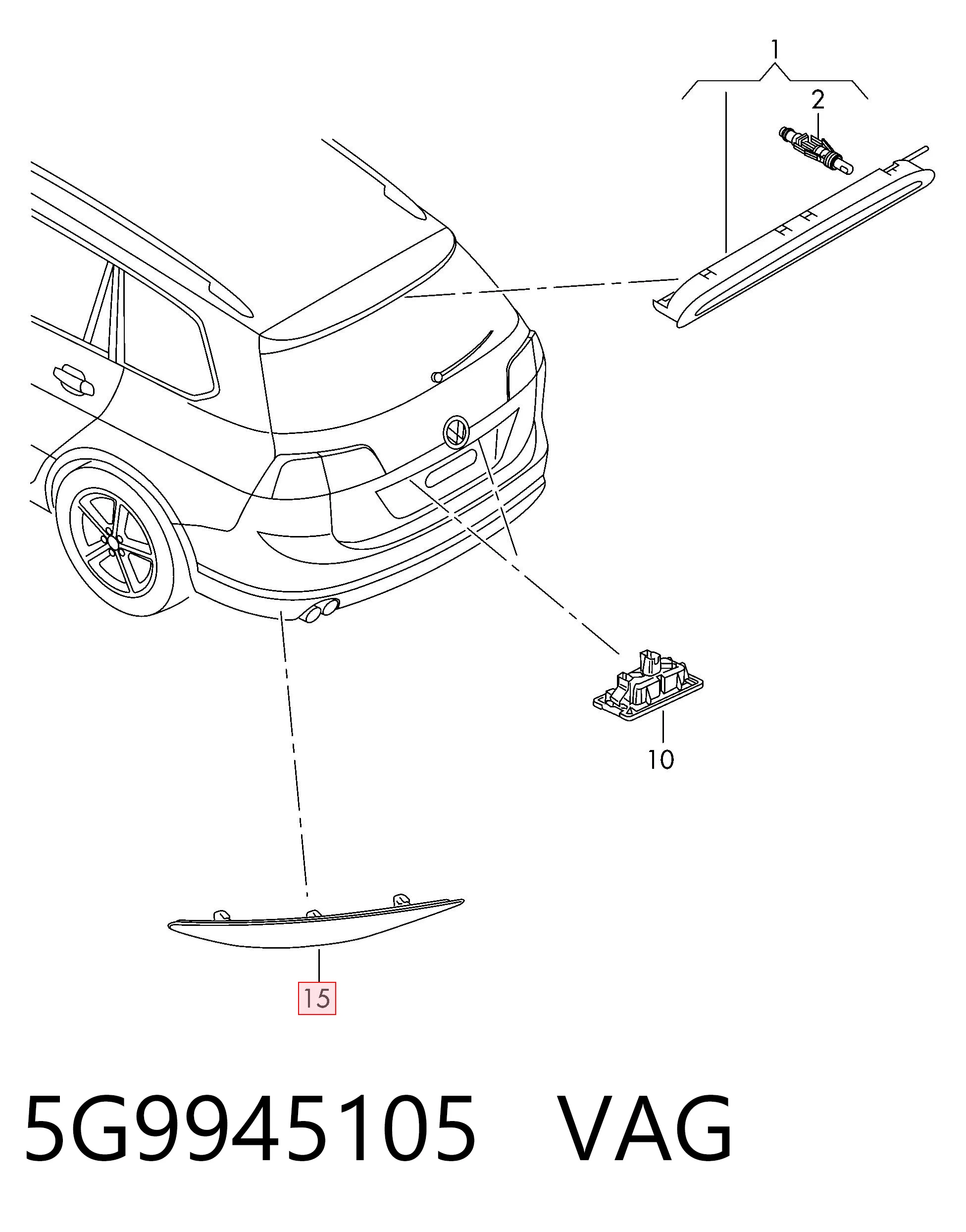 5G9945105 VAG Lampa odblaskowa zderzaka tylnego lewa