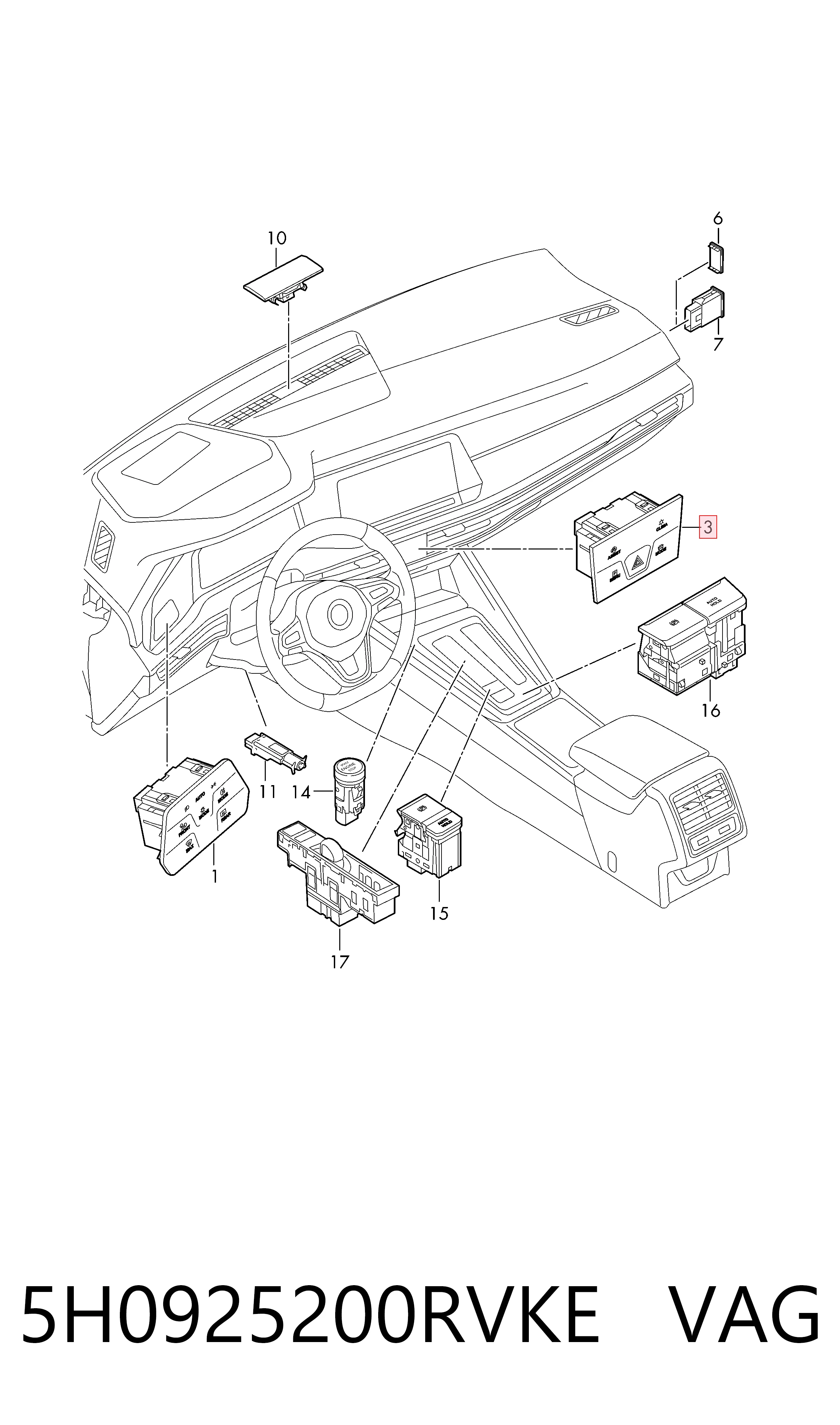 Przycisk włączania światła awaryjnego do Volkswagen Golf CD1, DA1