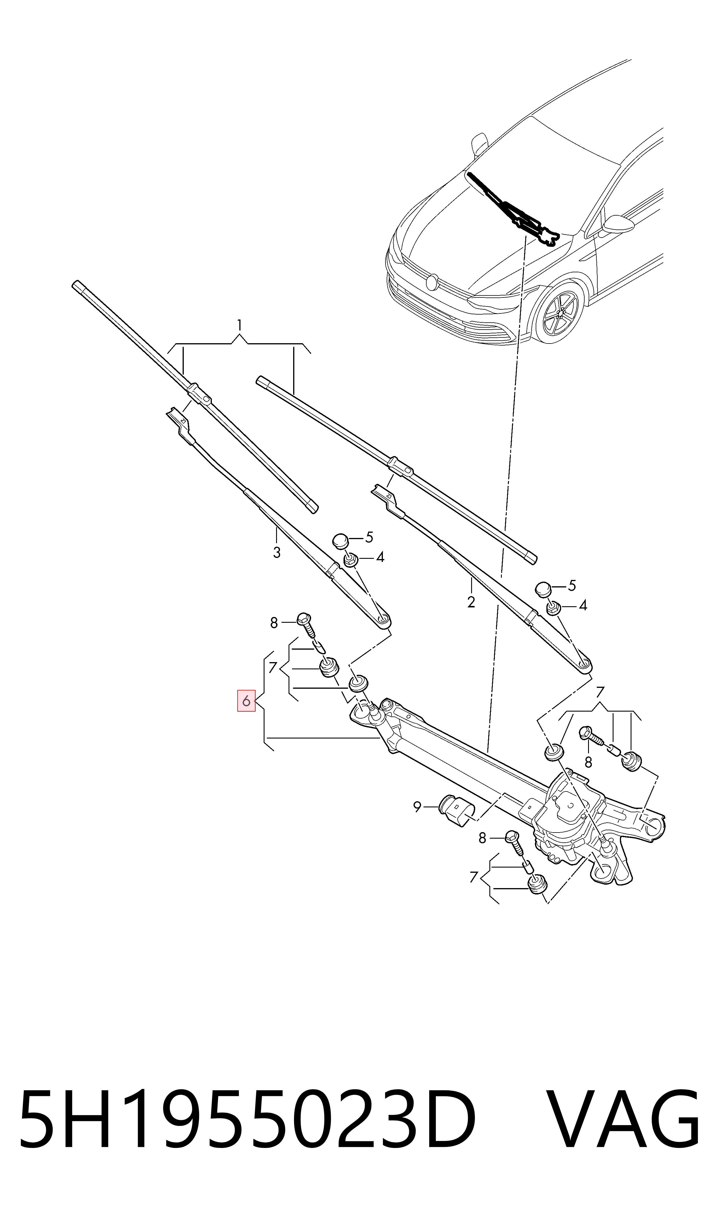 Do koszyka Mechanizm wycieraczek Volkswagen Golf VIII CD1, DA1
