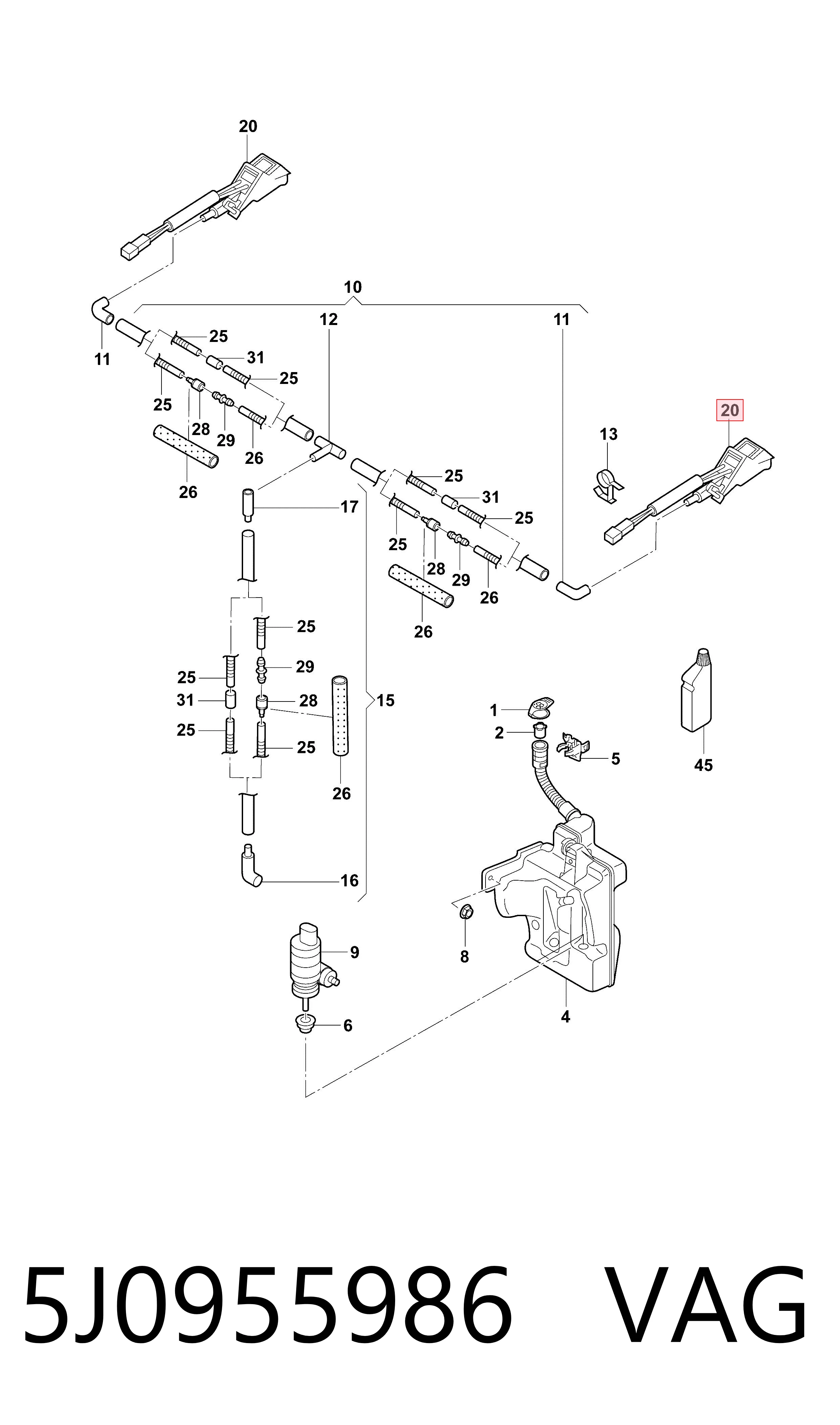 5J0955986 VAG Dysza spryskiwacza szyby przedniej