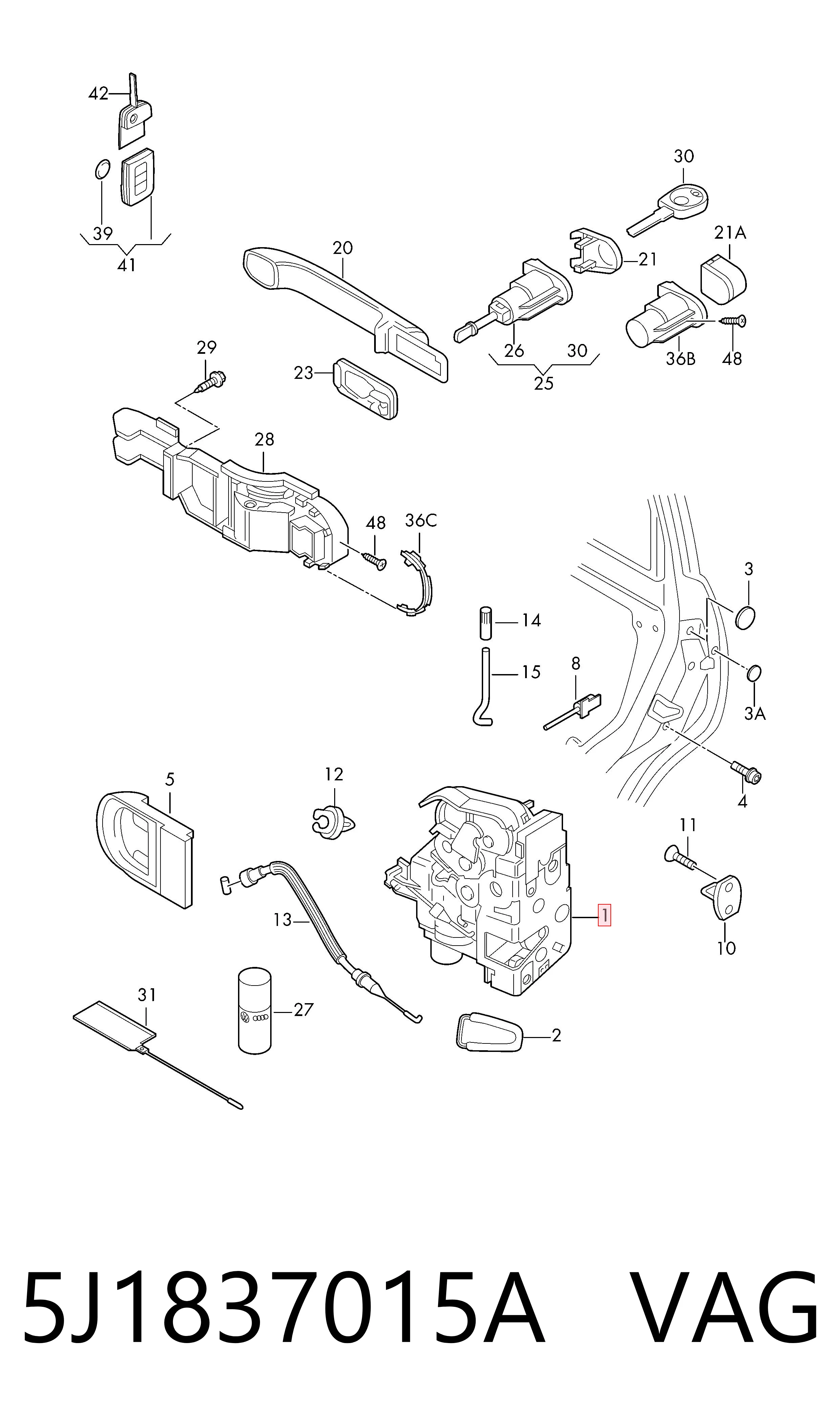 5J1837015A VAG Zamek drzwi przednich lewych