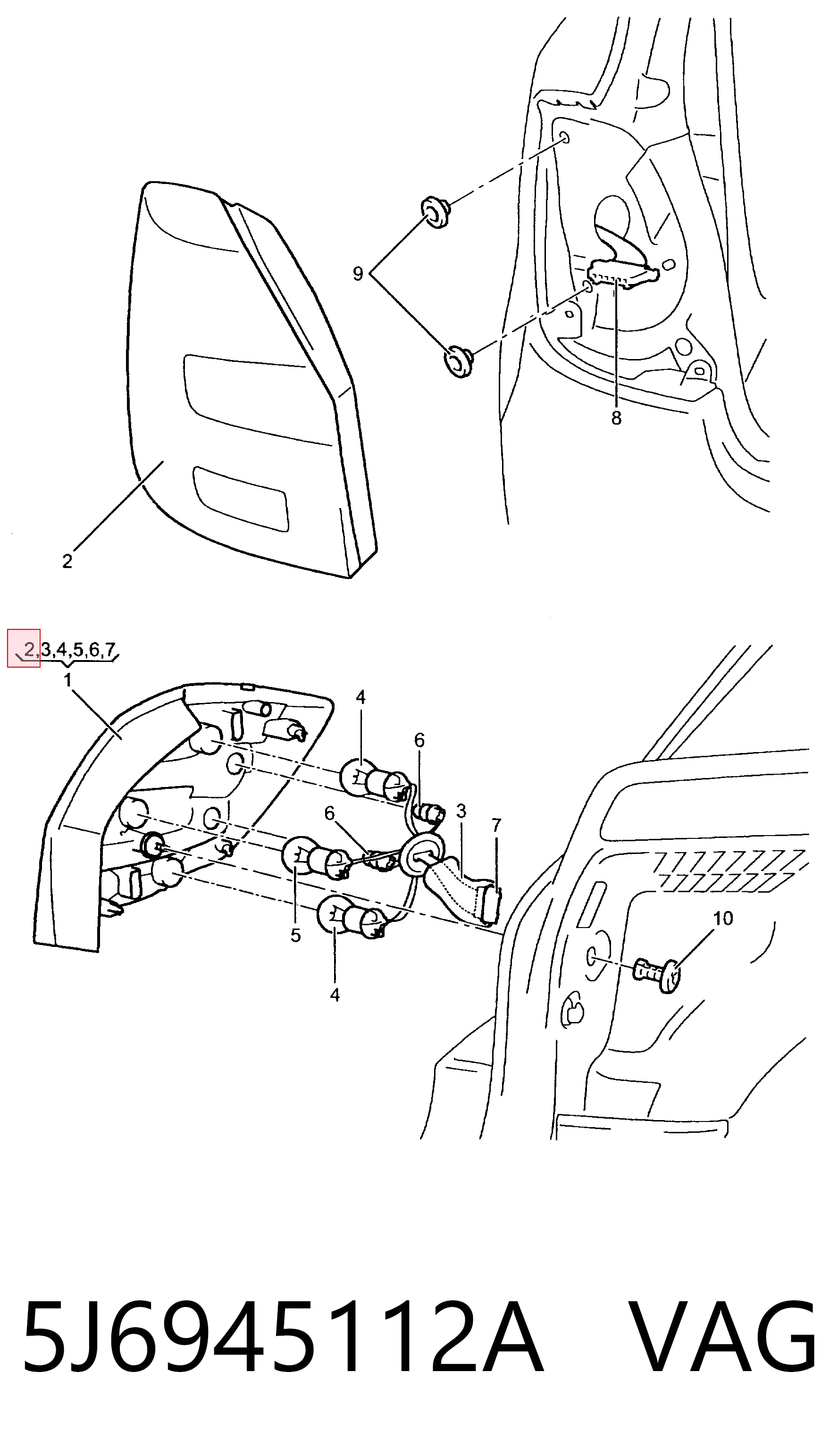 5J6945112A VAG Lampa zespolona tylna prawa