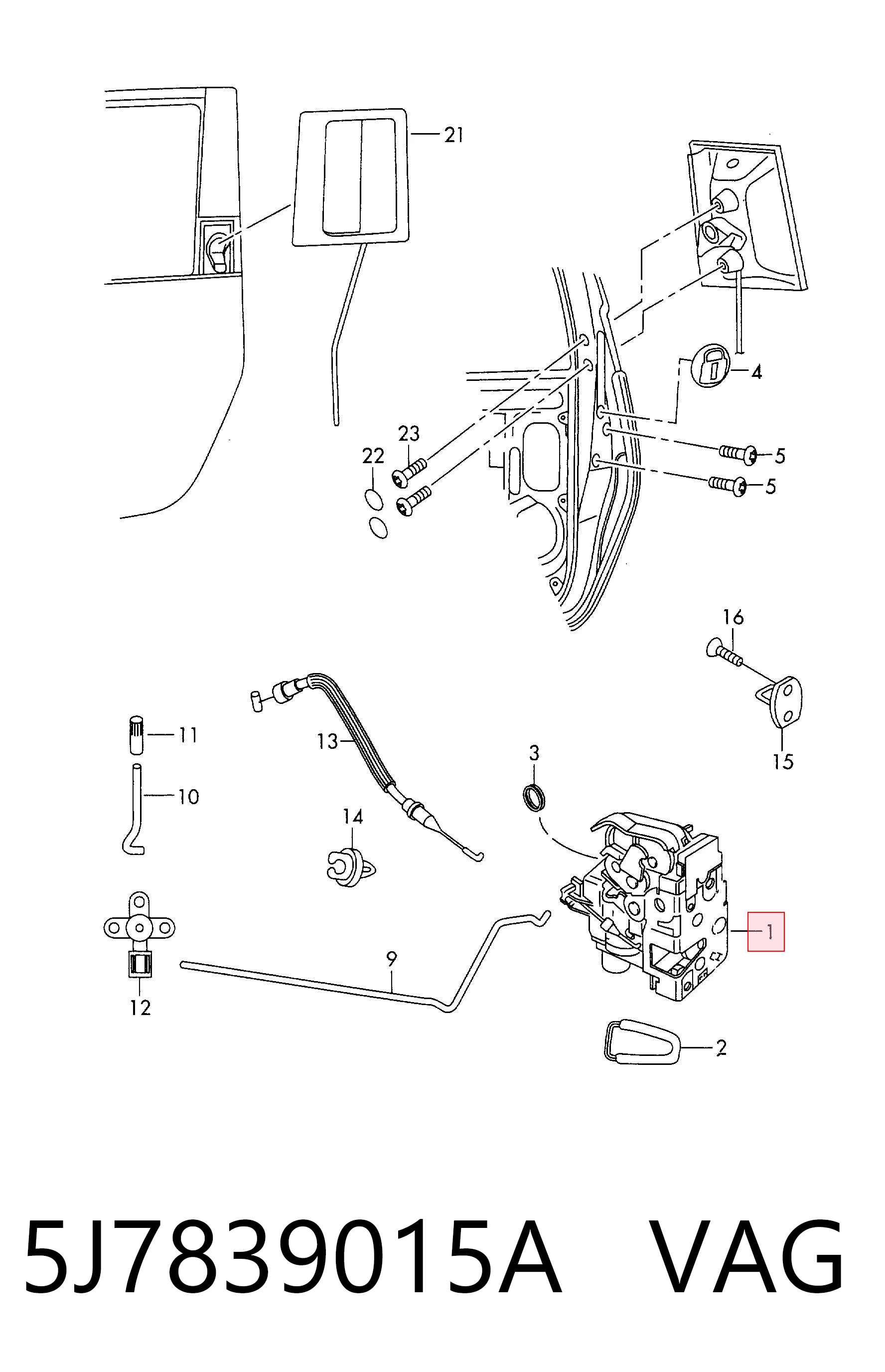 5J7839015A VAG Zamek drzwi tylnych lewych