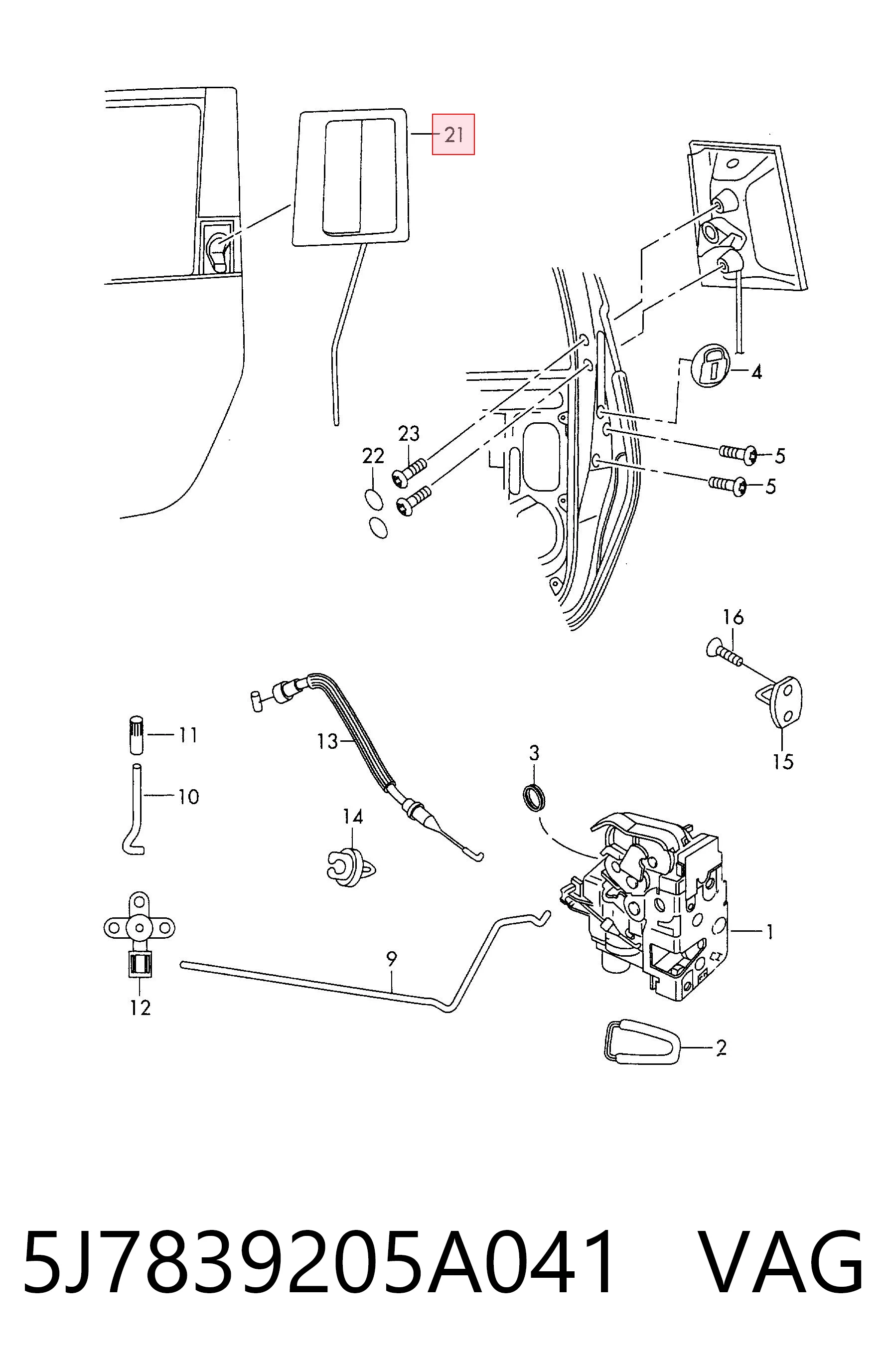 5J7839205A041 VAG Klamka drzwi tylnych zewnętrzna lewa