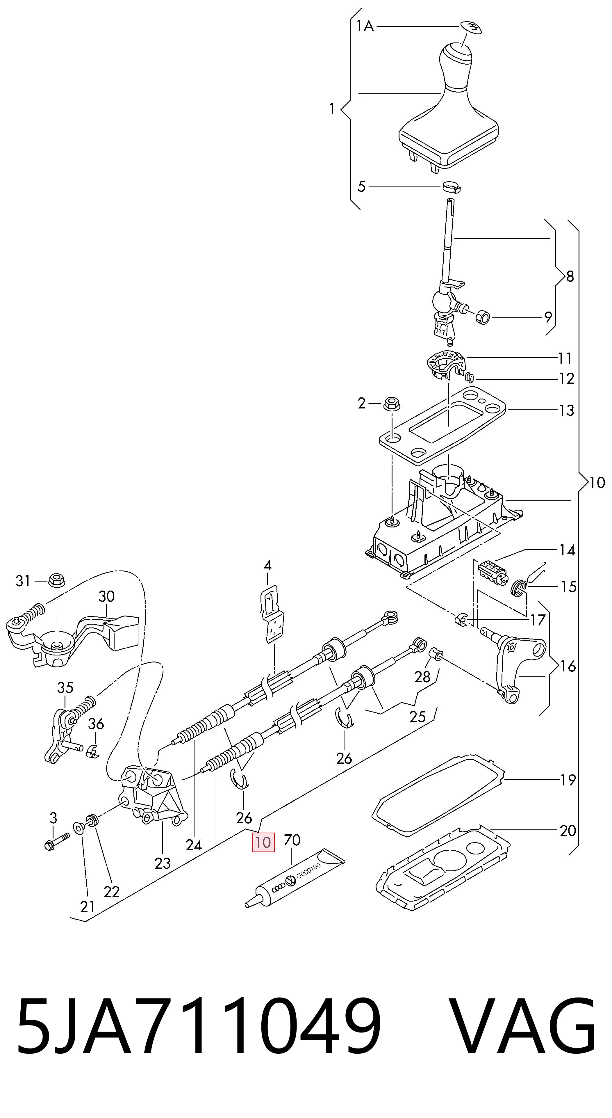 5JA711049 VAG Mechanizm zmiany biegów (cięgno)