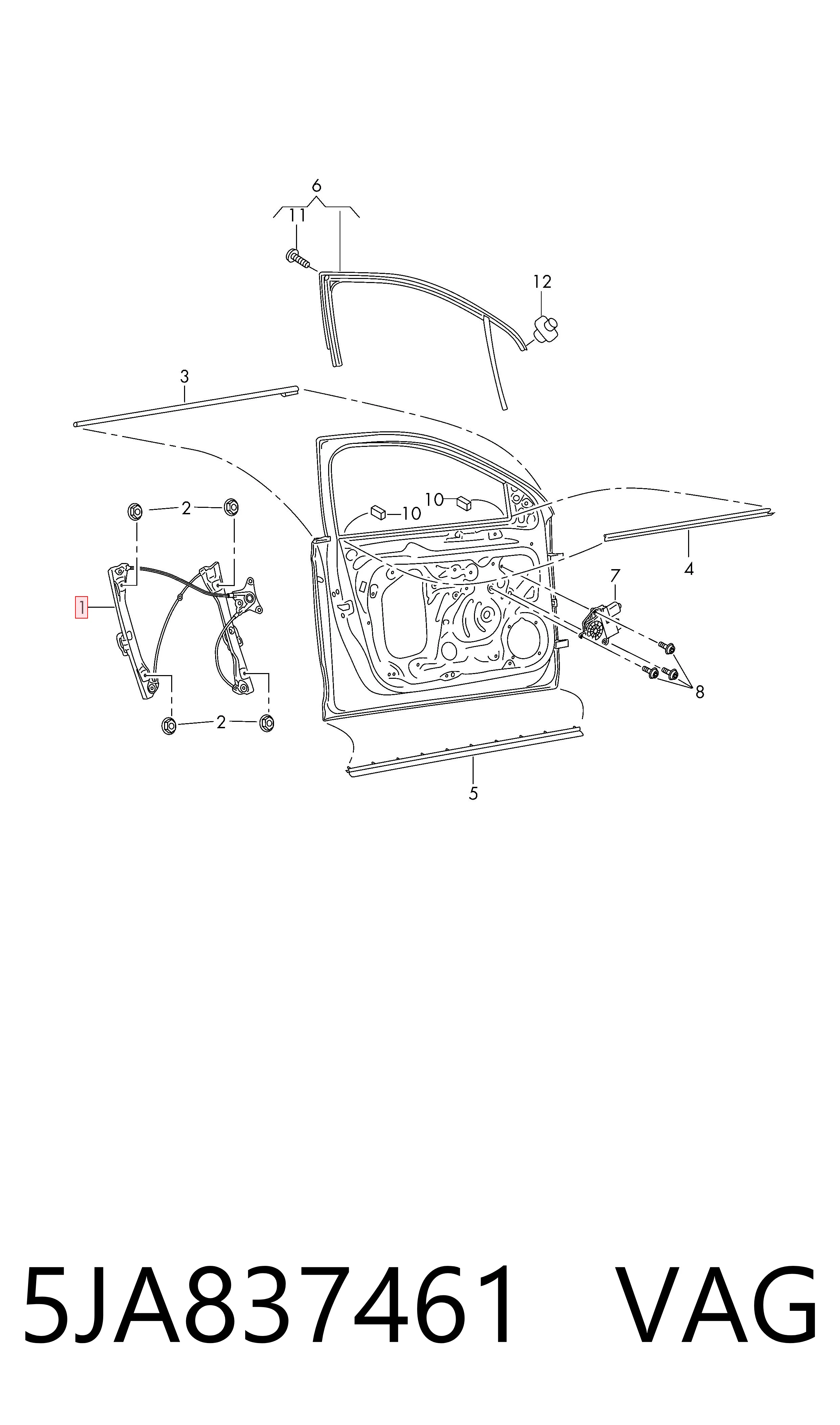 5JA837461 VAG Mechanizm podnoszenia szyby drzwi przednich lewych