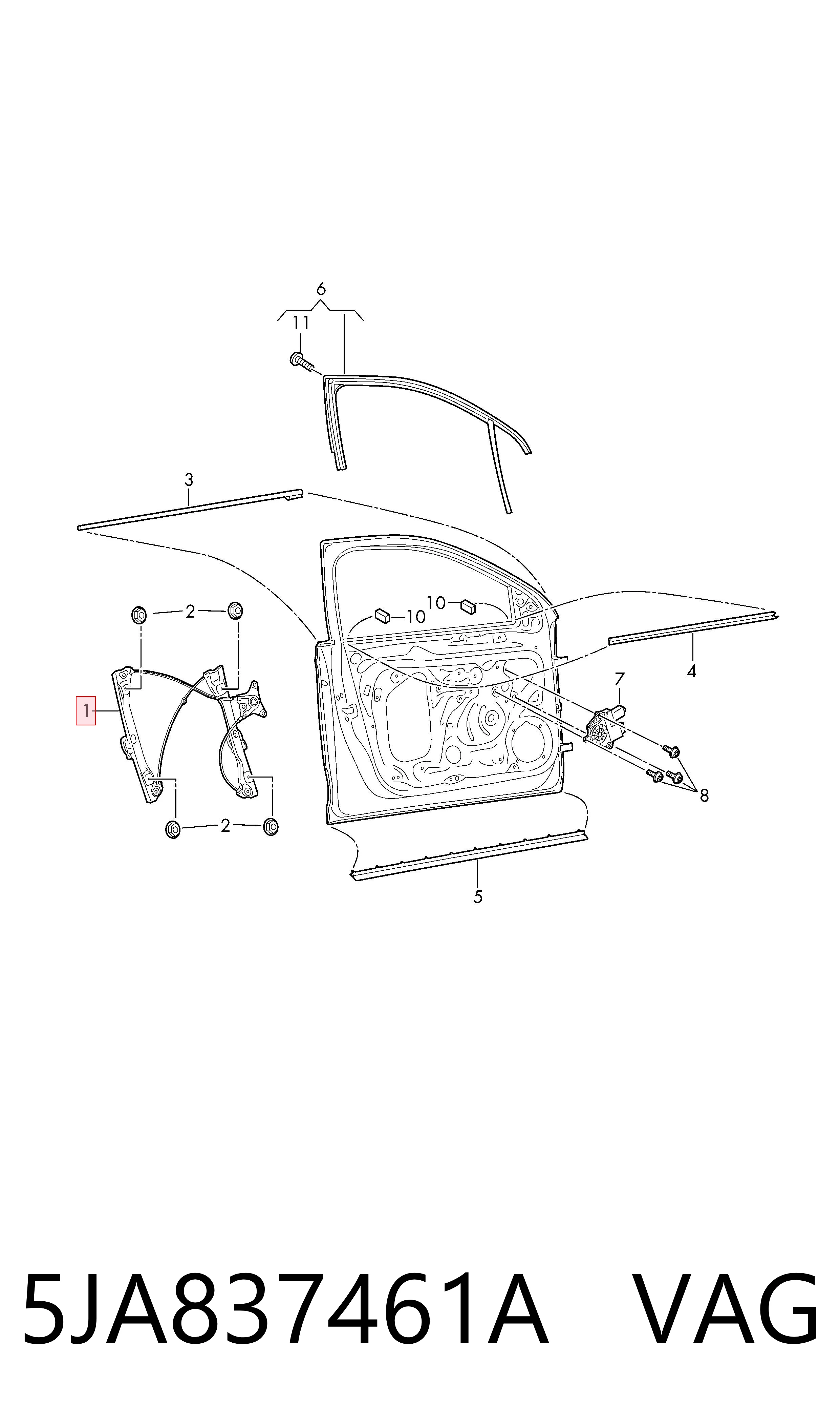 5JA837461A VAG Mechanizm podnoszenia szyby drzwi przednich lewych