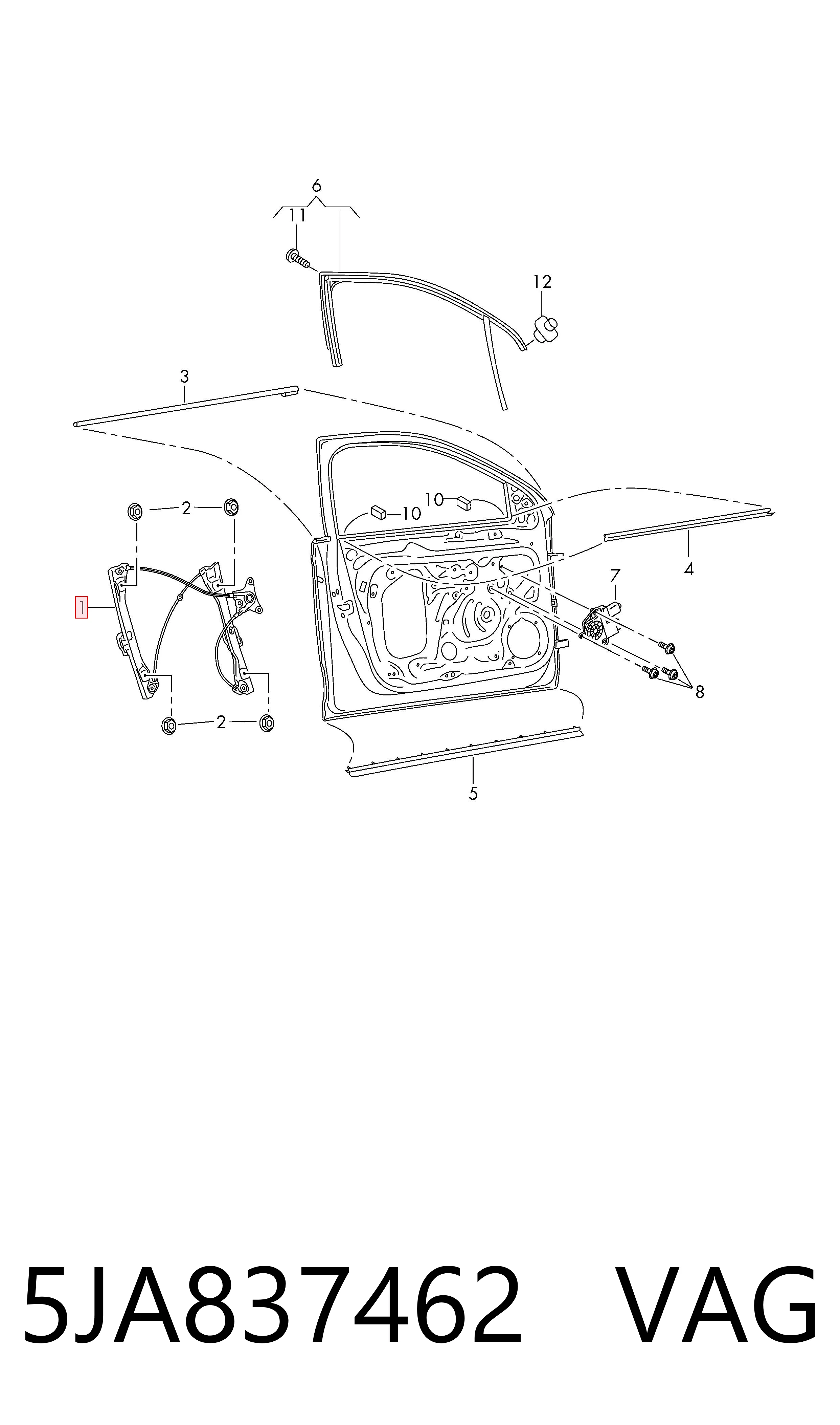 5JA837462 VAG Mechanizm podnoszenia szyby drzwi przednich prawych