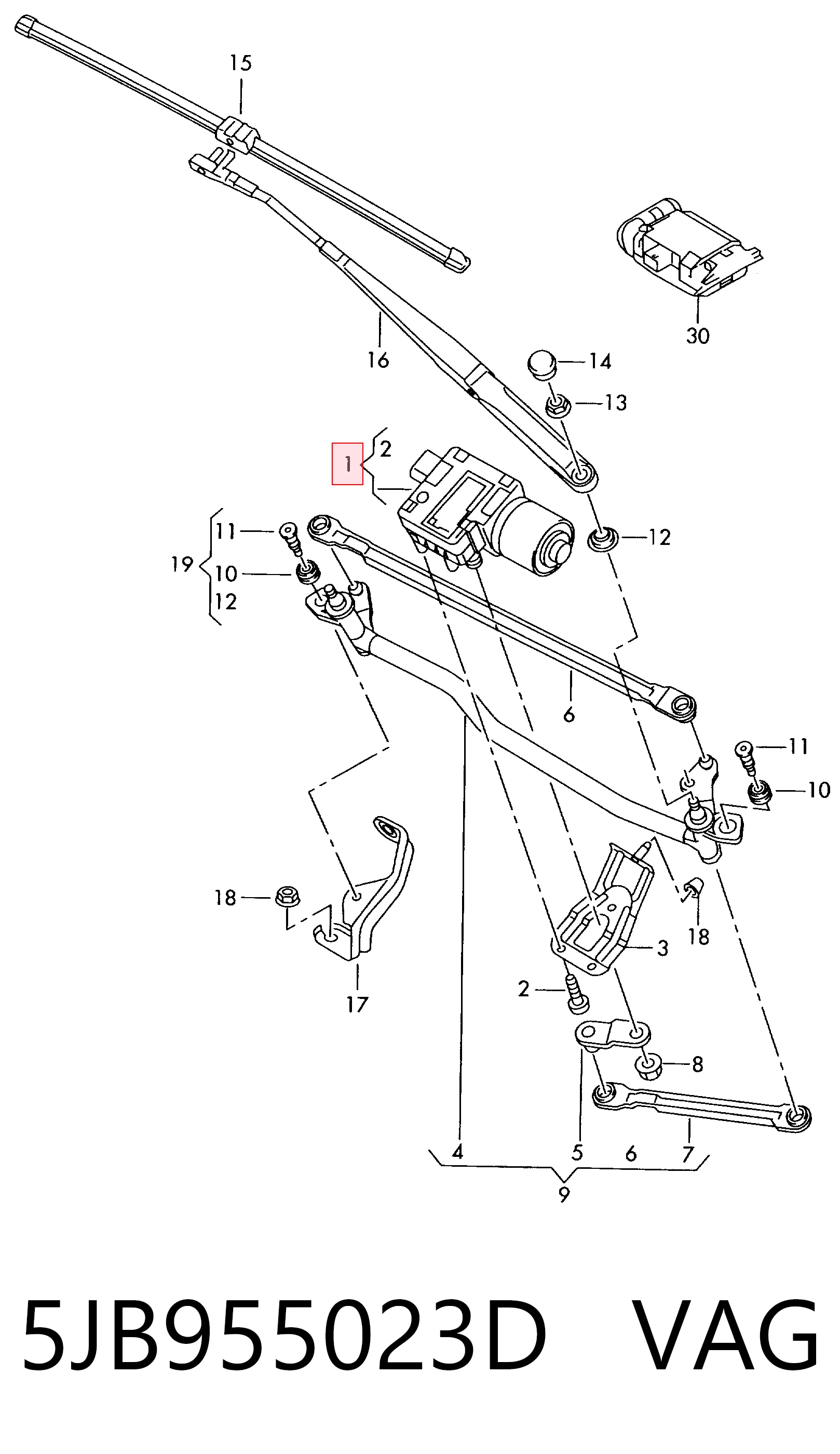 Do koszyka 5JB955023D VAG Mechanizm wycieraczek