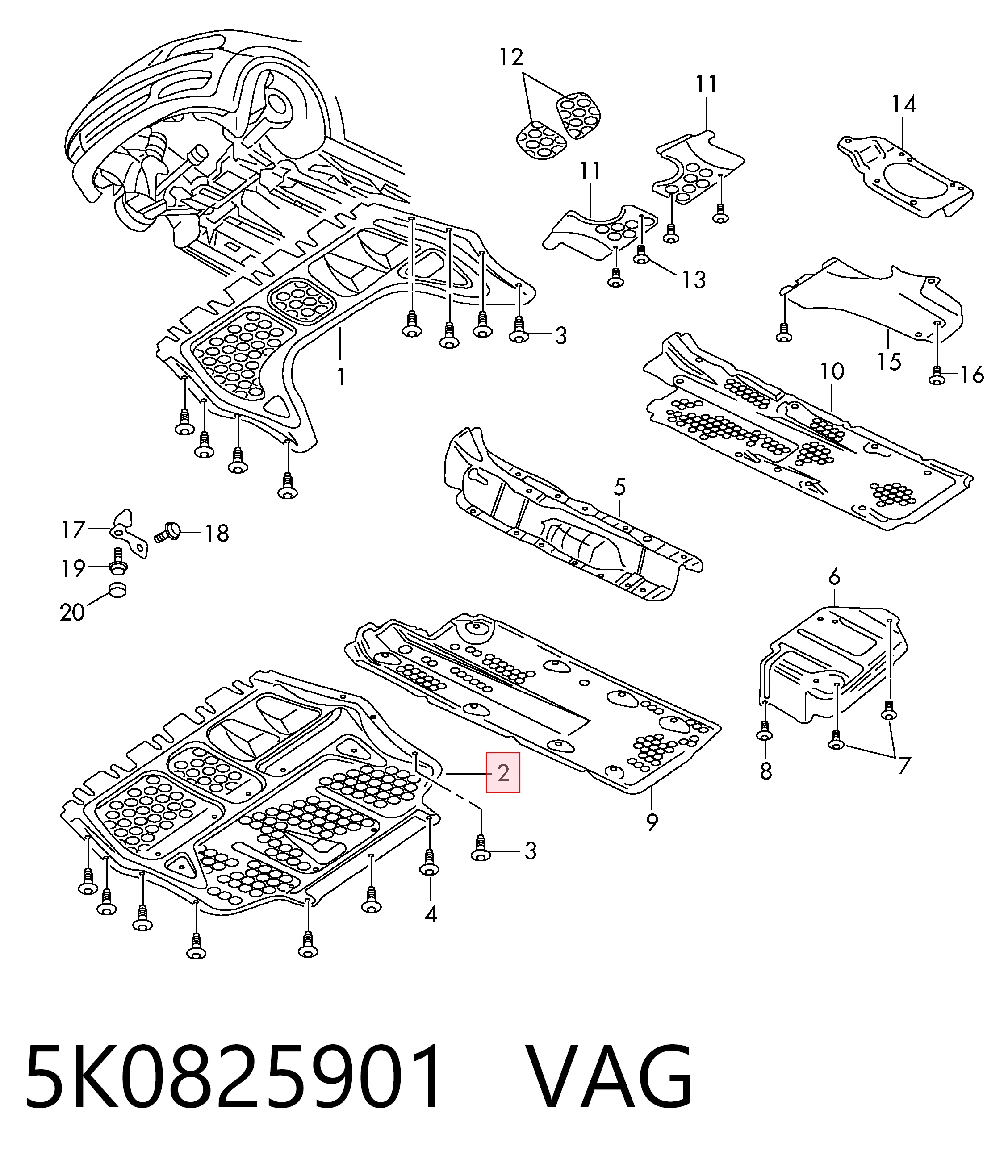 5K0825901 VAG Osłona silnika przednia