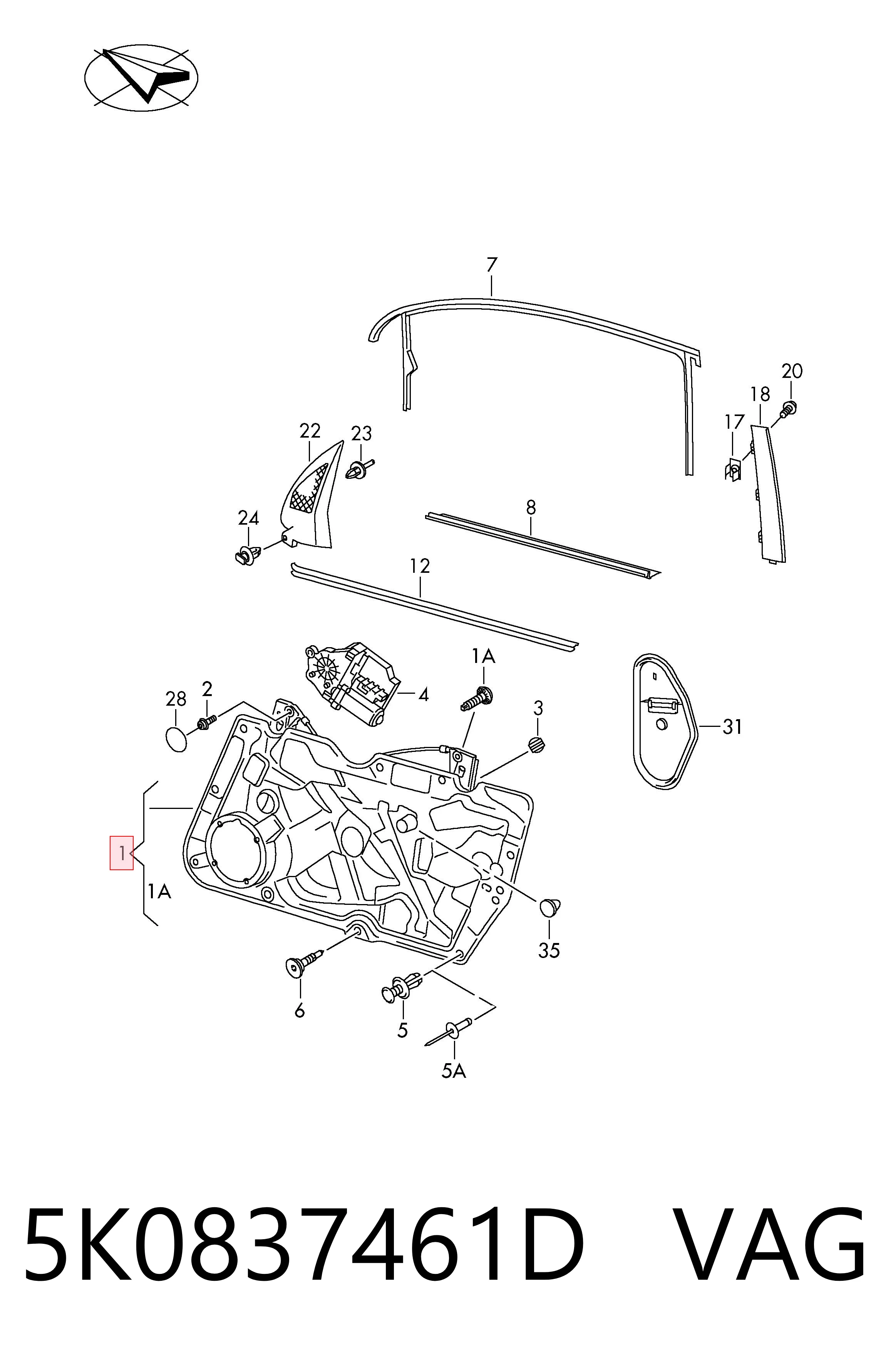 5K0837461D VAG Mechanizm podnoszenia szyby drzwi przednich lewych