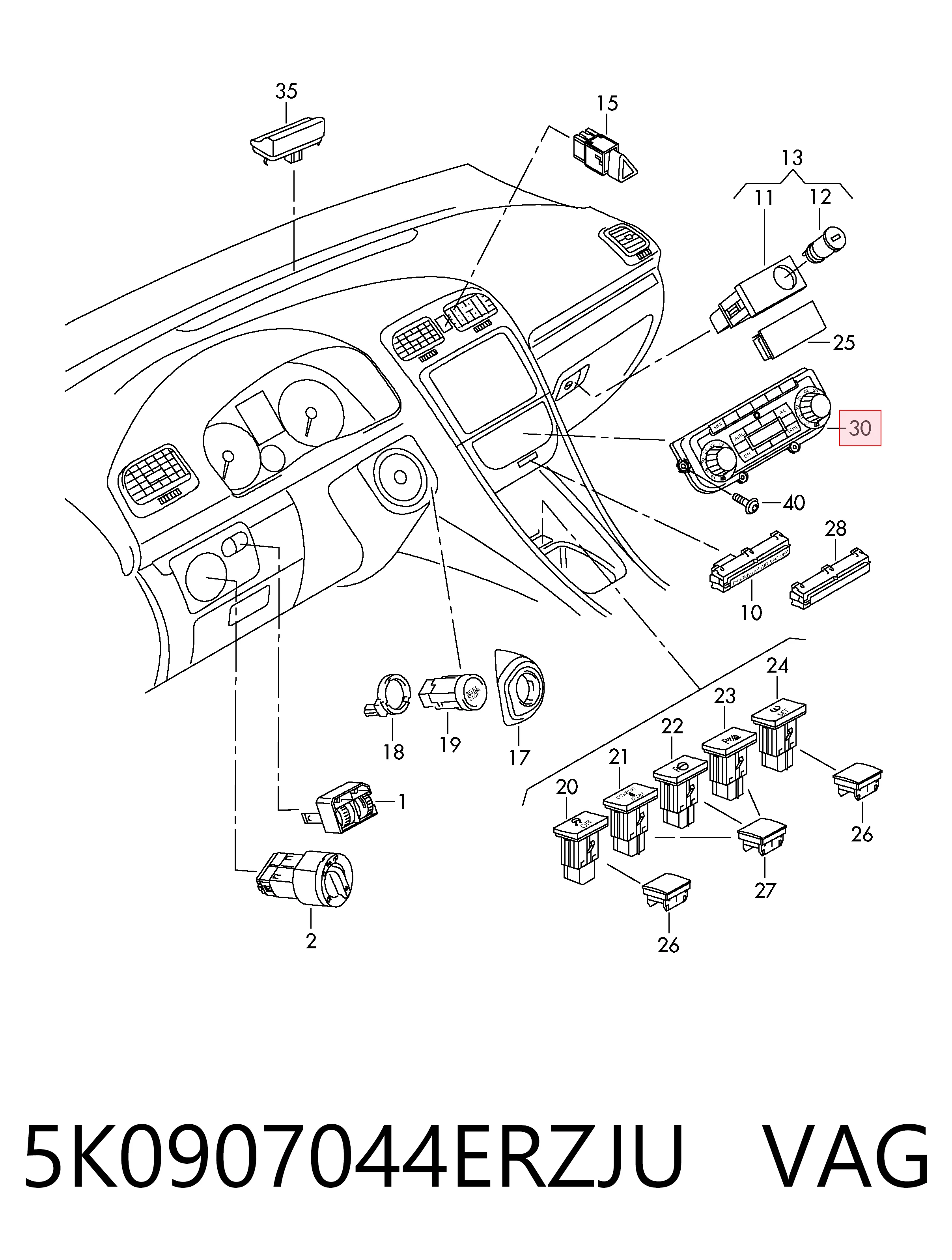 Sterownik trybów ogrzewania/klimatyzacji Volkswagen Golf VI