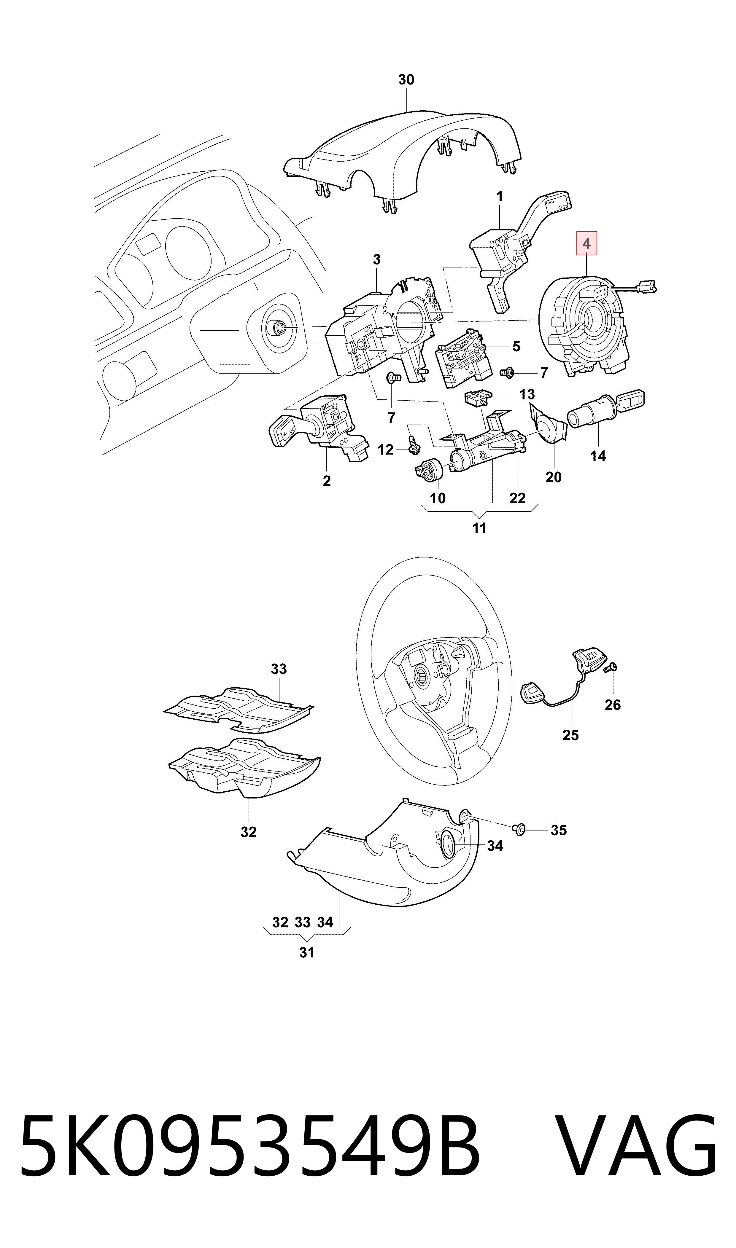Pierścień kontaktowy AIRBAG, taśma kierownicy VAG 5K0953549B cena, od 103,86 USD