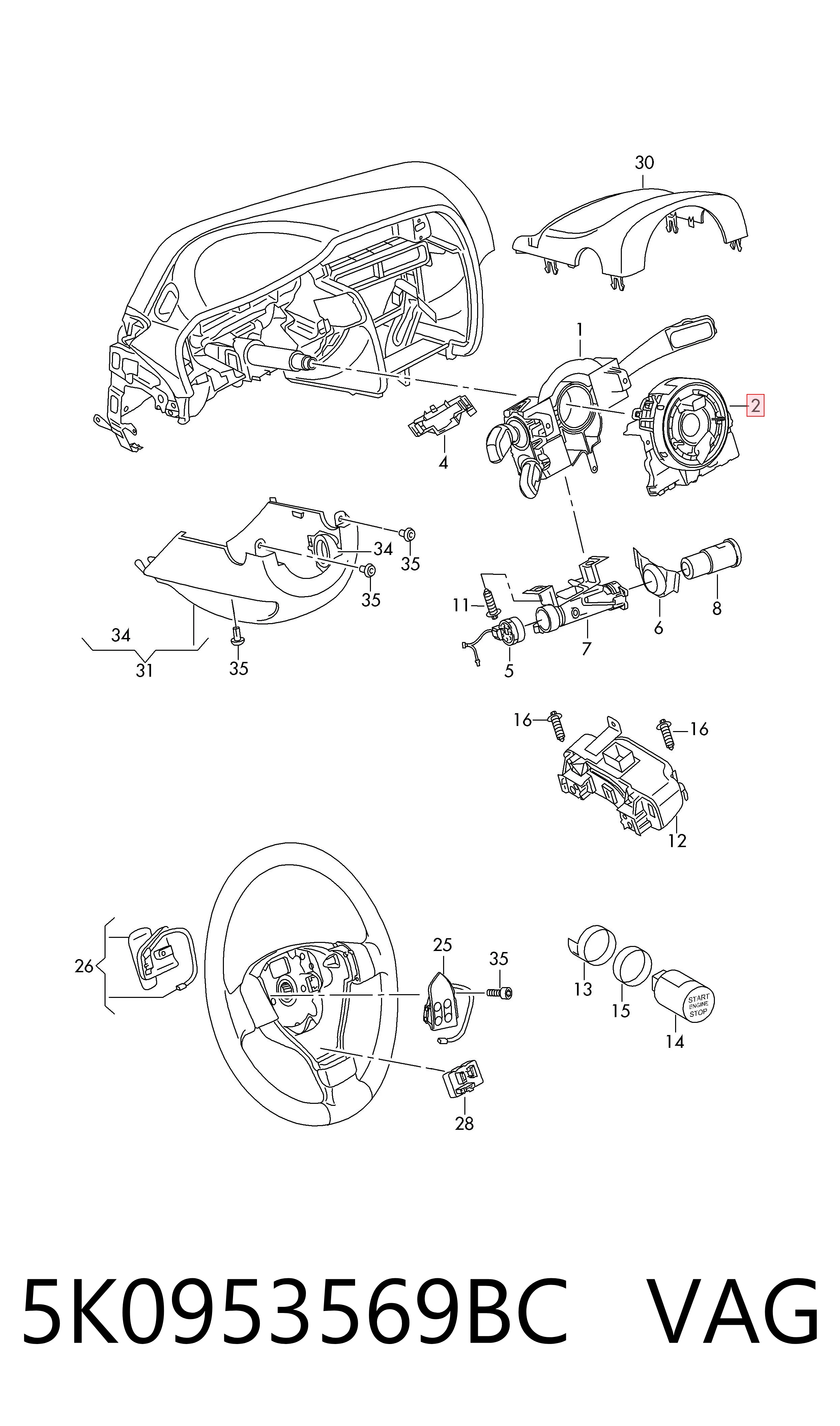 Pierścień kontaktowy AIRBAG, taśma kierownicy  do Volkswagen Caddy IV SAB, SAJ