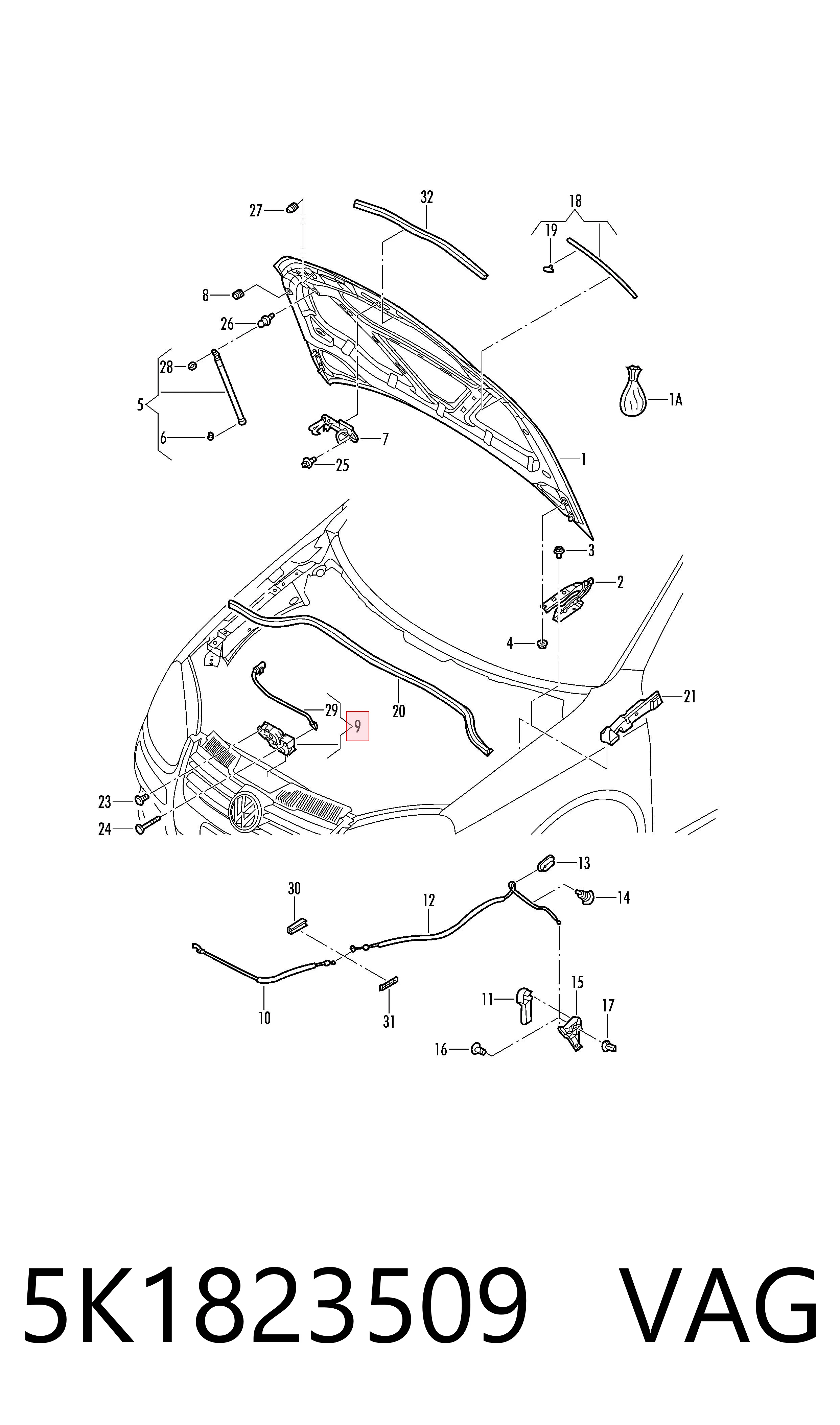 Zamek maski Volkswagen Golf VI hatchback (5K1) (2008 - 2014) cena, od 44,27 USD