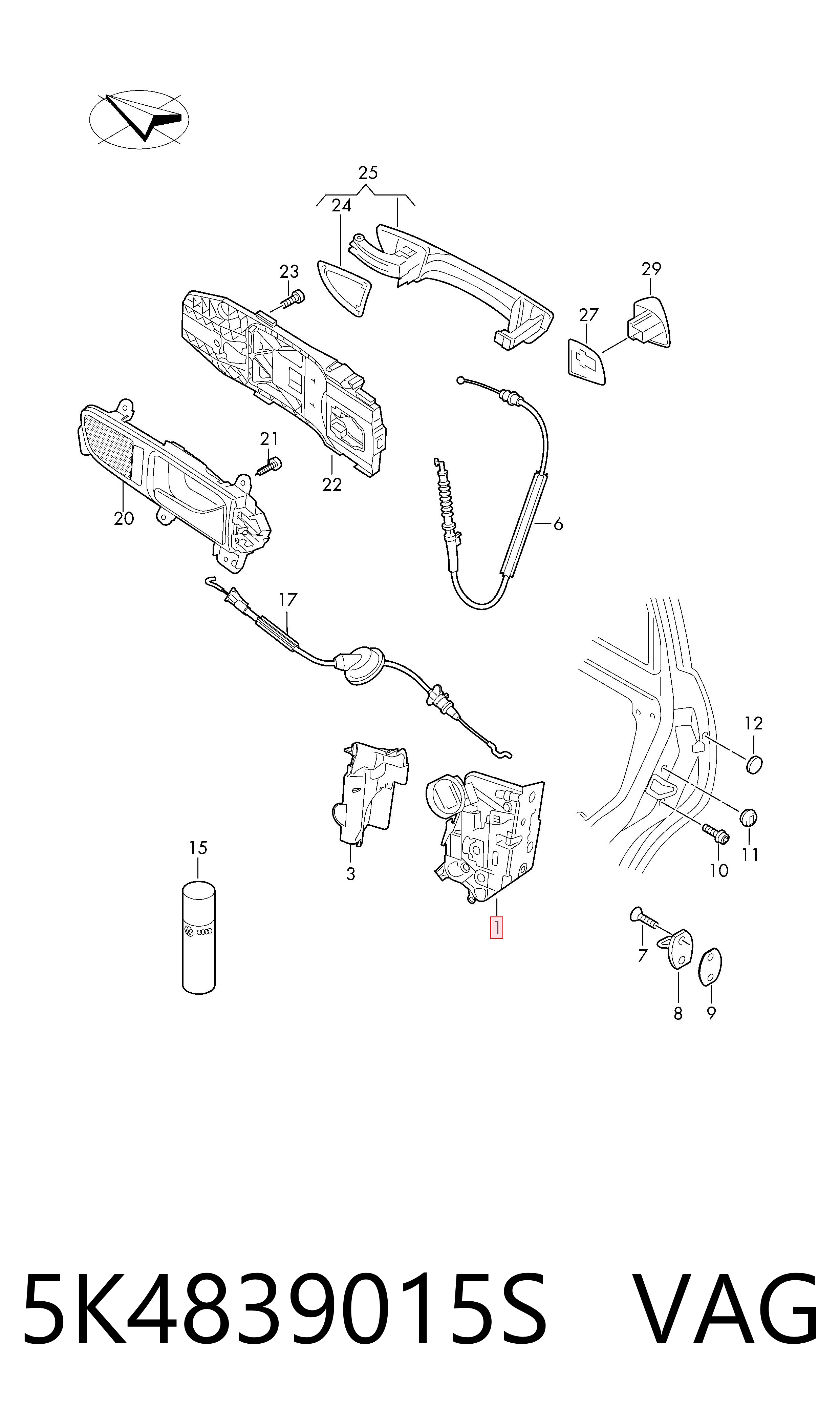 5K4839015S VAG Zamek drzwi tylnych lewych