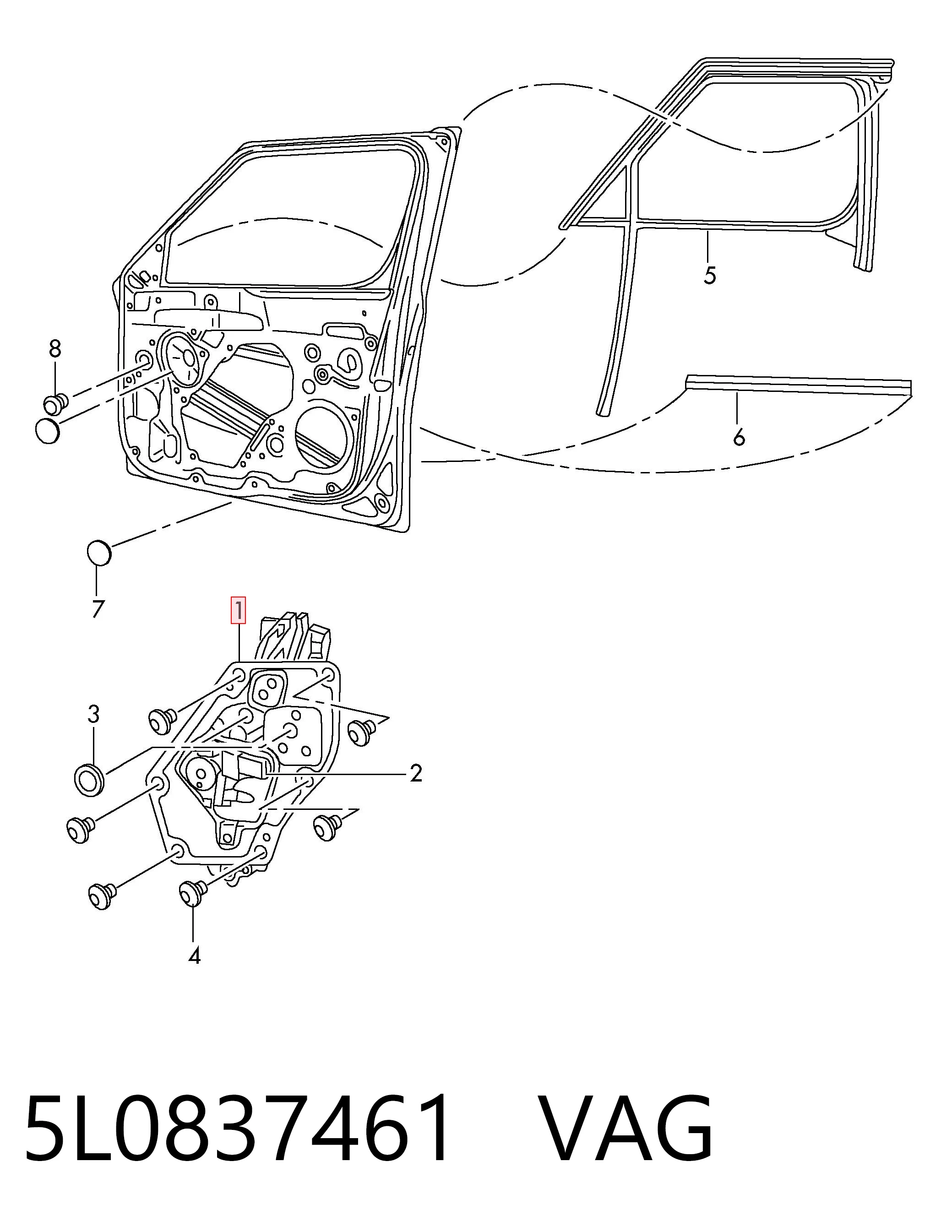 Do koszyka Mechanizm podnoszenia szyby drzwi przednich lewych Skoda Yeti  5L