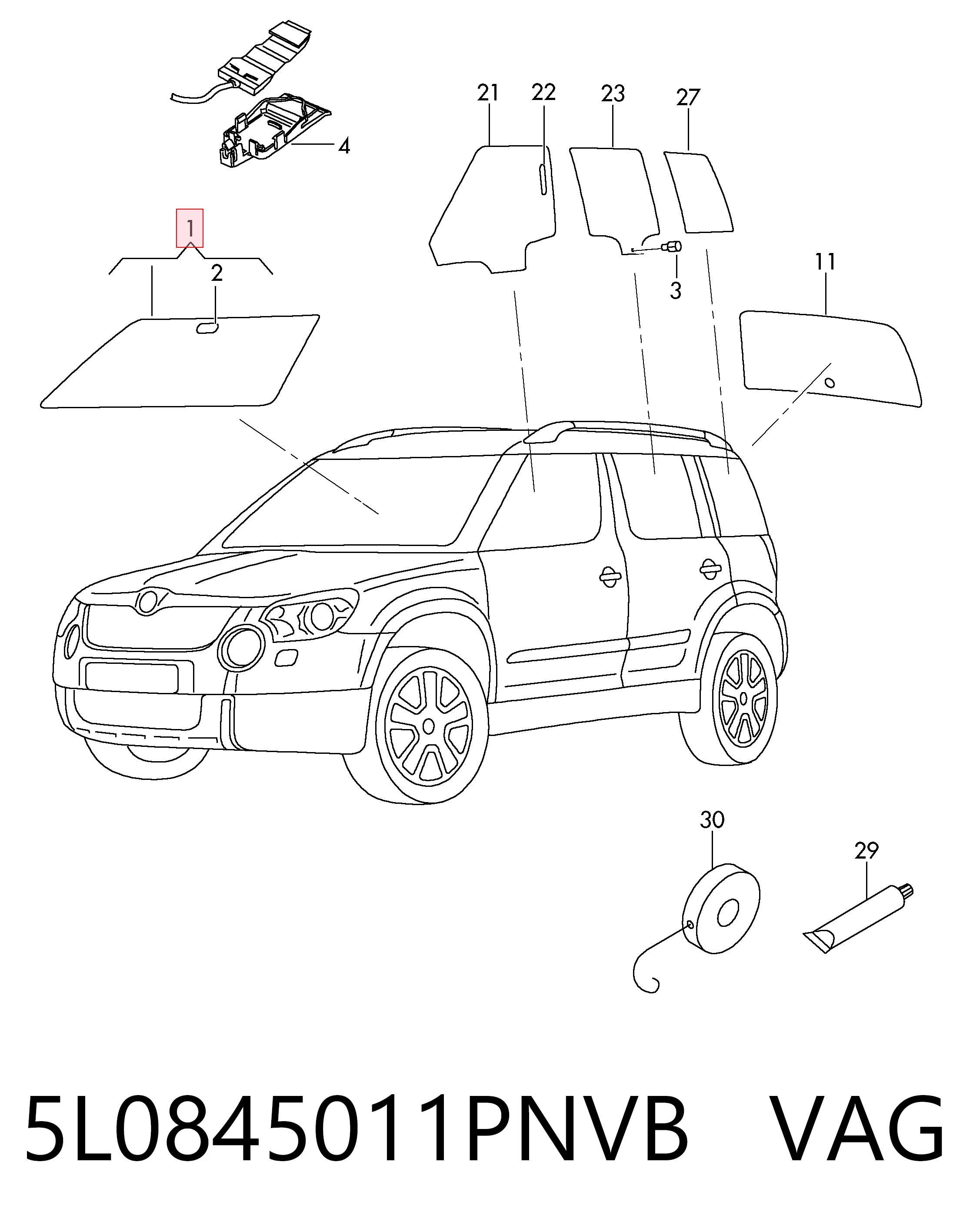 Szyba przednia do Skoda Yeti  5L