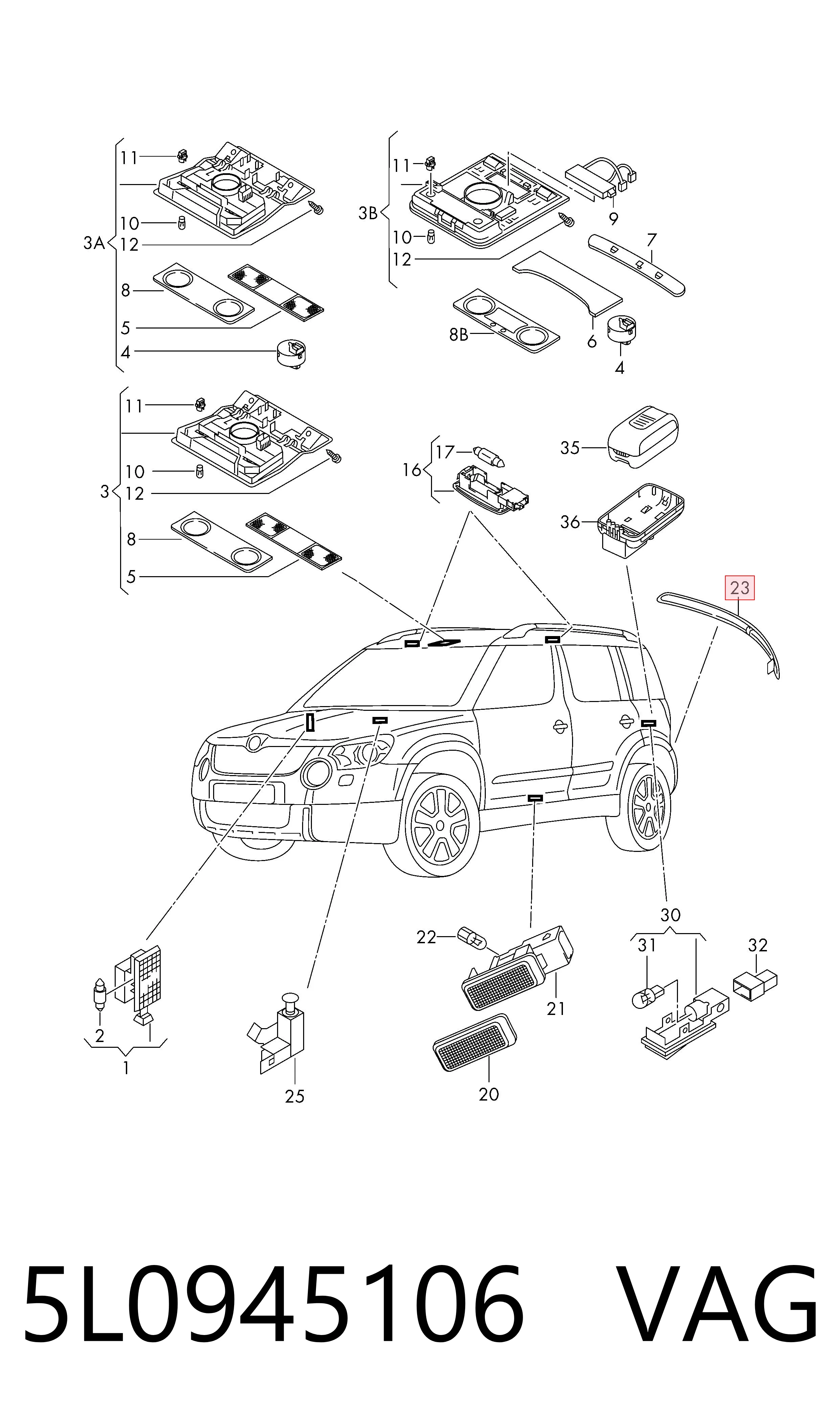 5L0945106 VAG Lampa odblaskowa zderzaka tylnego prawa