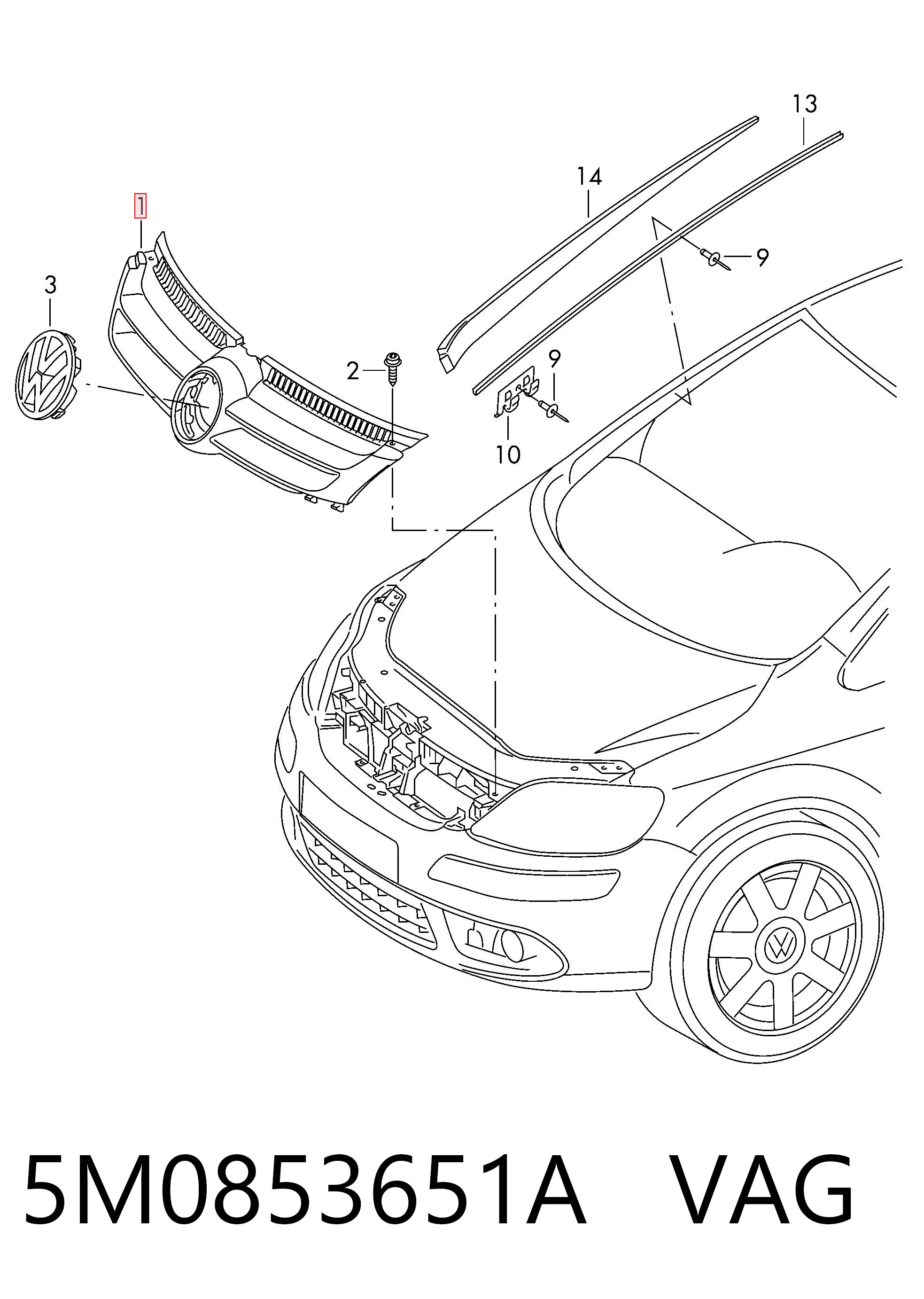 Atrapa chłodnicy do Volkswagen Golf PLUS V 5M1, 521