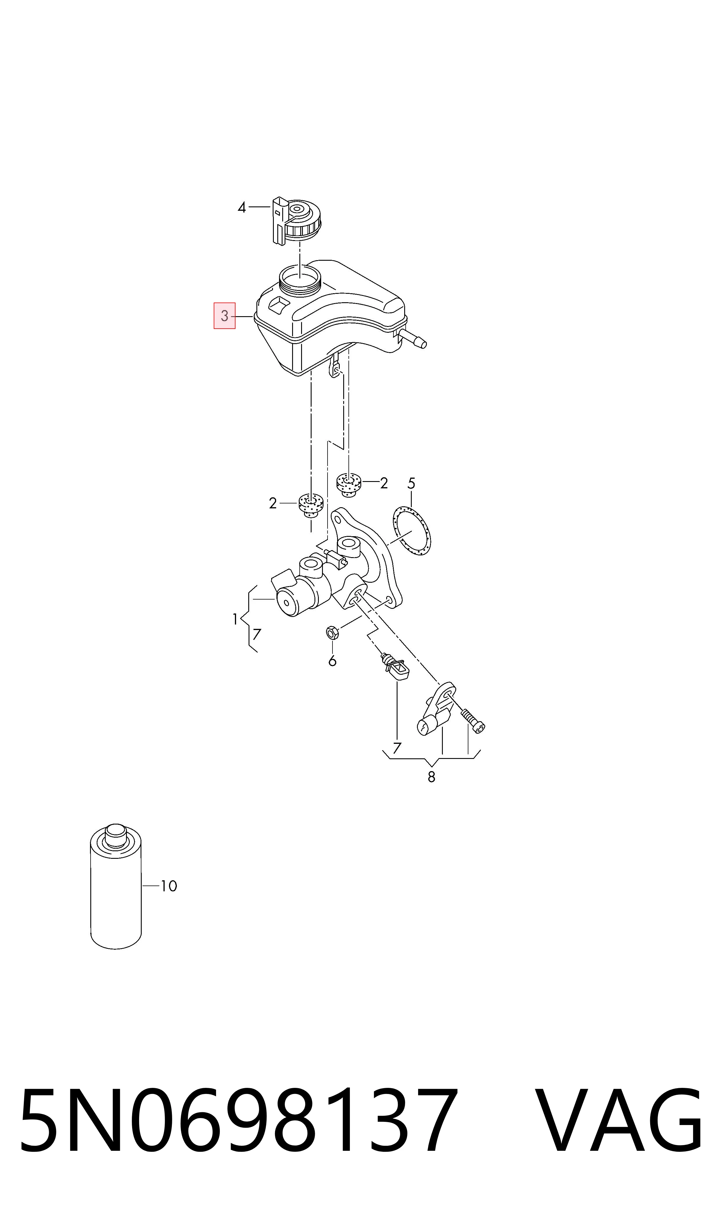 Zbiorniczek głównego cylindra hamulcowego (płynu hamulcowego) do Volkswagen Tiguan I 5N1, 5N2