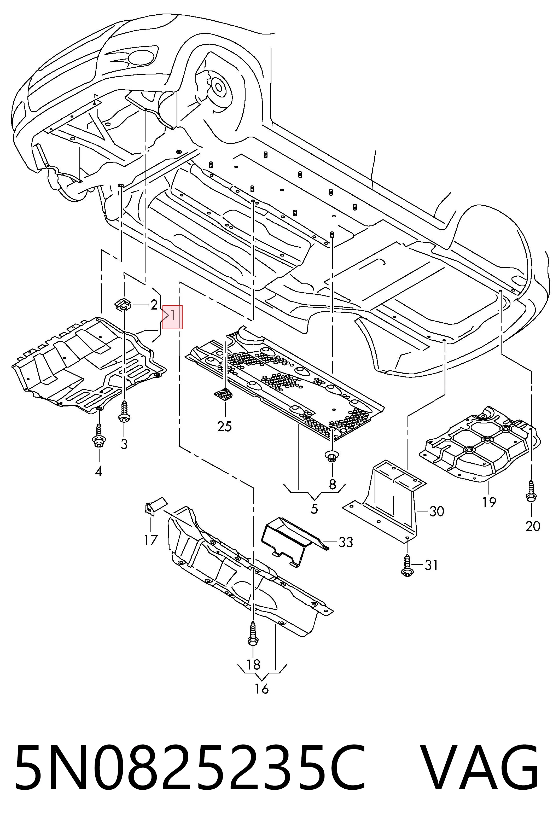  Osłona silnika, miski (przedziału silnika) Volkswagen Tiguan 1