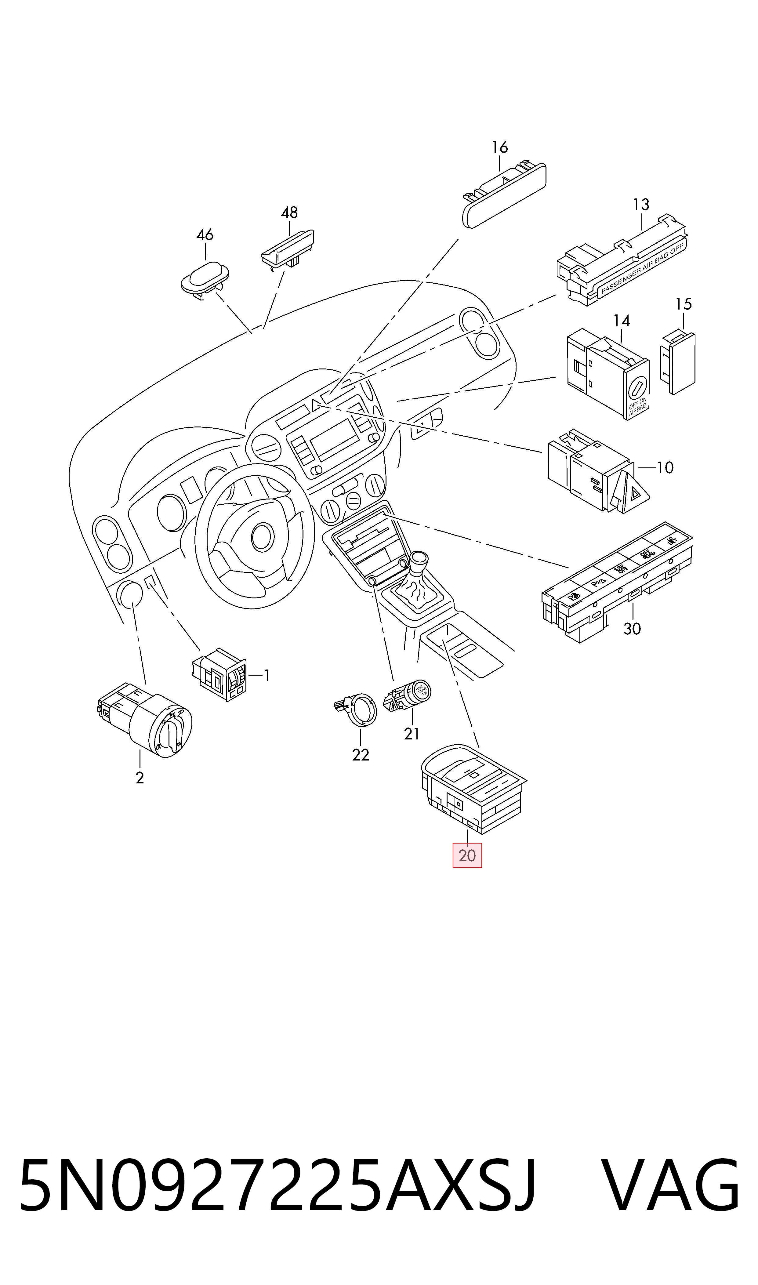 5N0927225AXSJ VAG Przycisk elektromechanicznego hamulca postojowego (ręcznego)