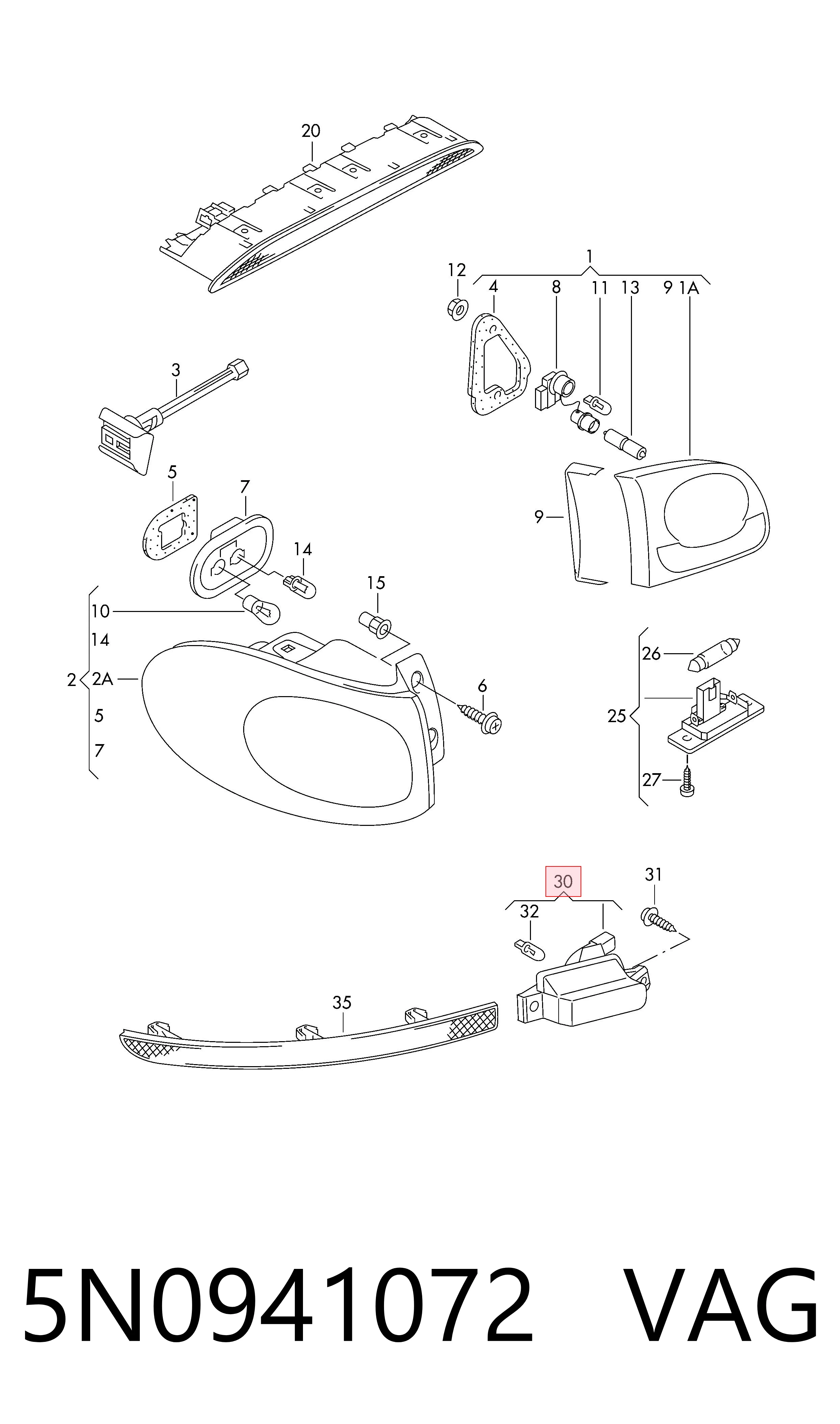 5N0941072 VAG Lampa cofania prawa