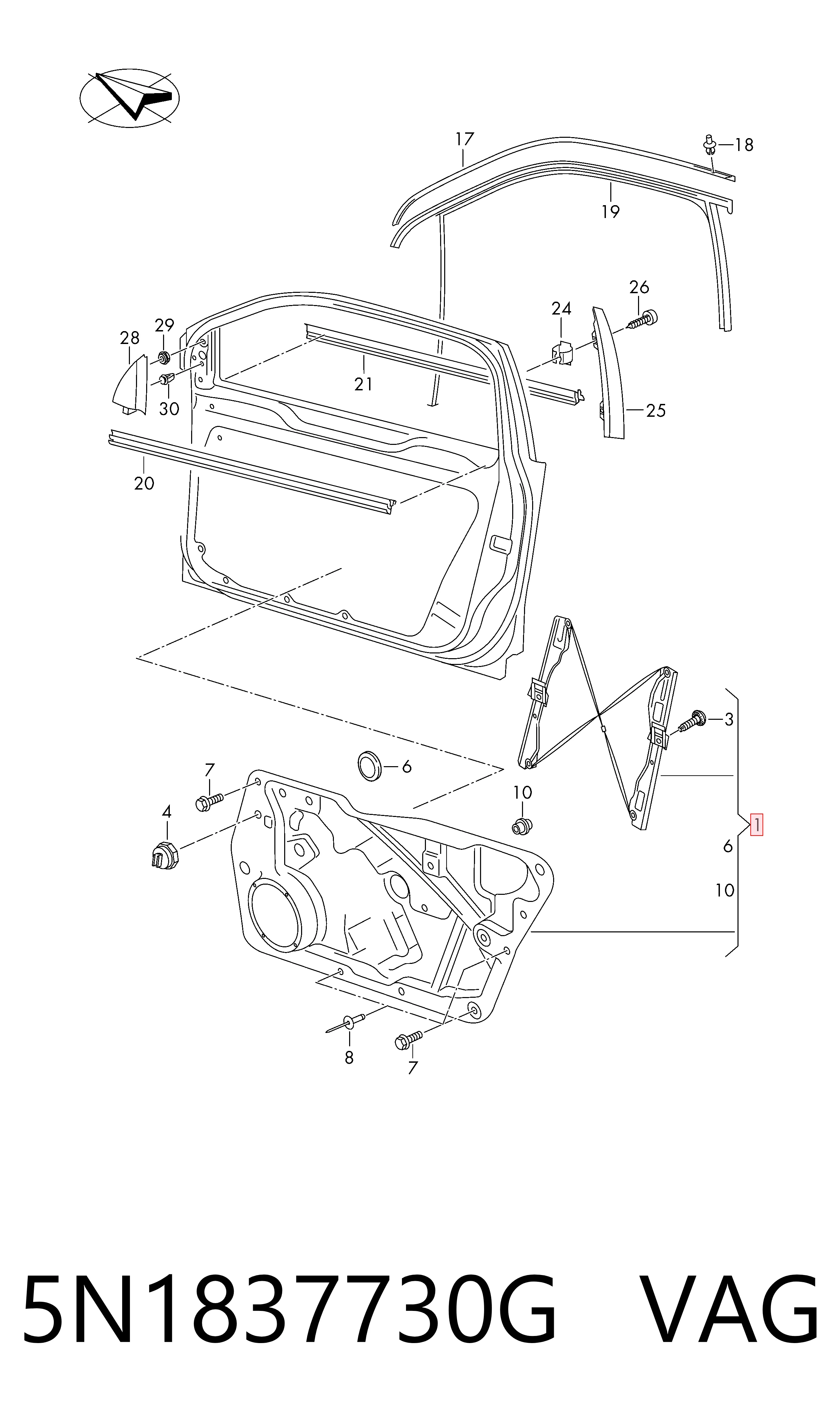  Mechanizm podnoszenia szyby drzwi przednich prawych Volkswagen Tiguan 2