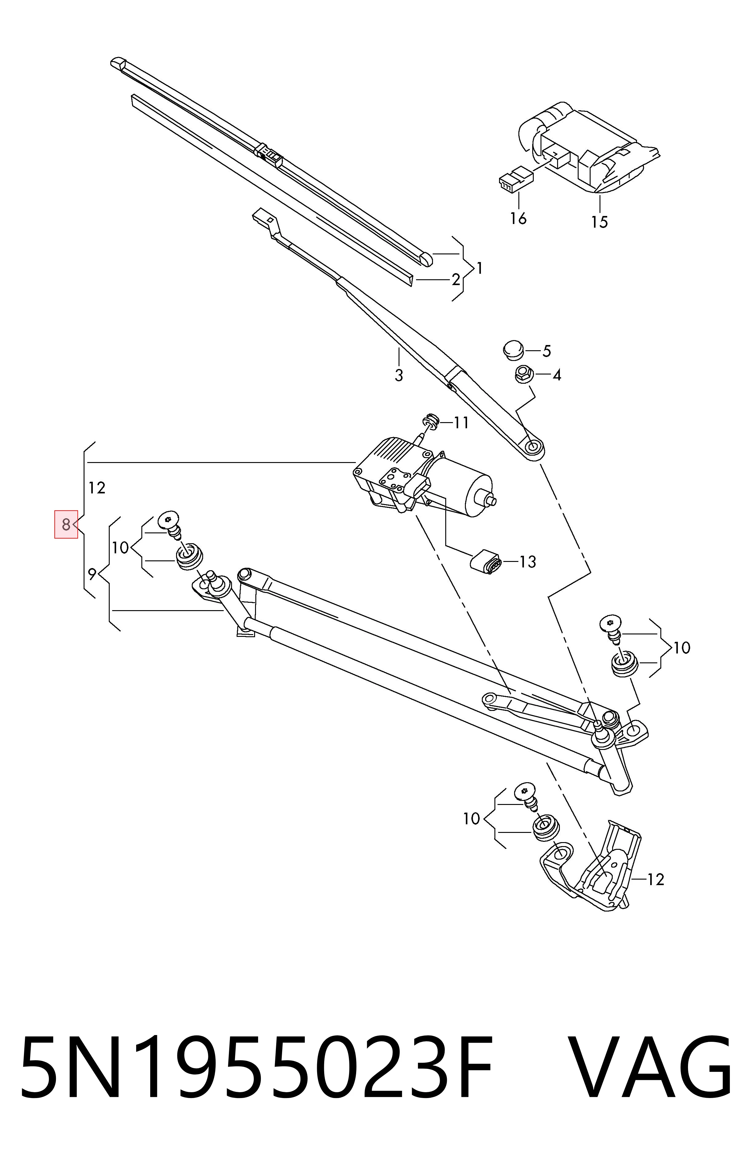 Mechanizm wycieraczek do Volkswagen Tiguan I 5N1, 5N2