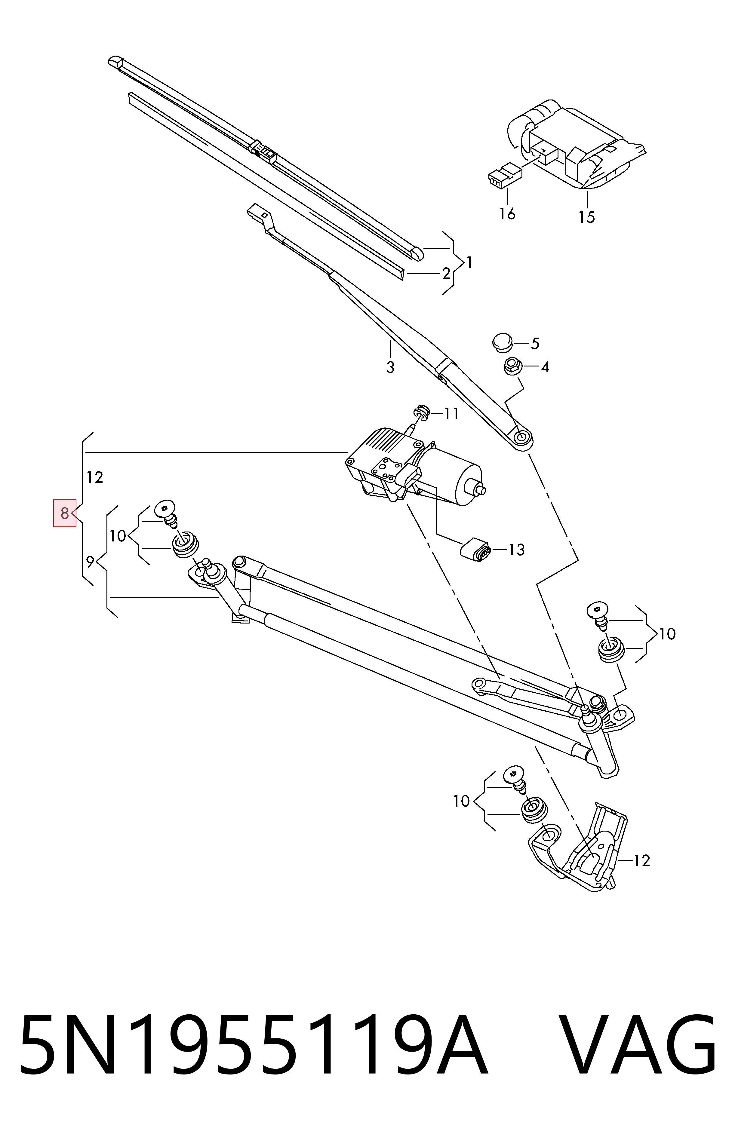 Mechanizm wycieraczek Volkswagen Tiguan I SUV (5N1, 5N2) (2007 - 2018) cena, od 108,79 USD
