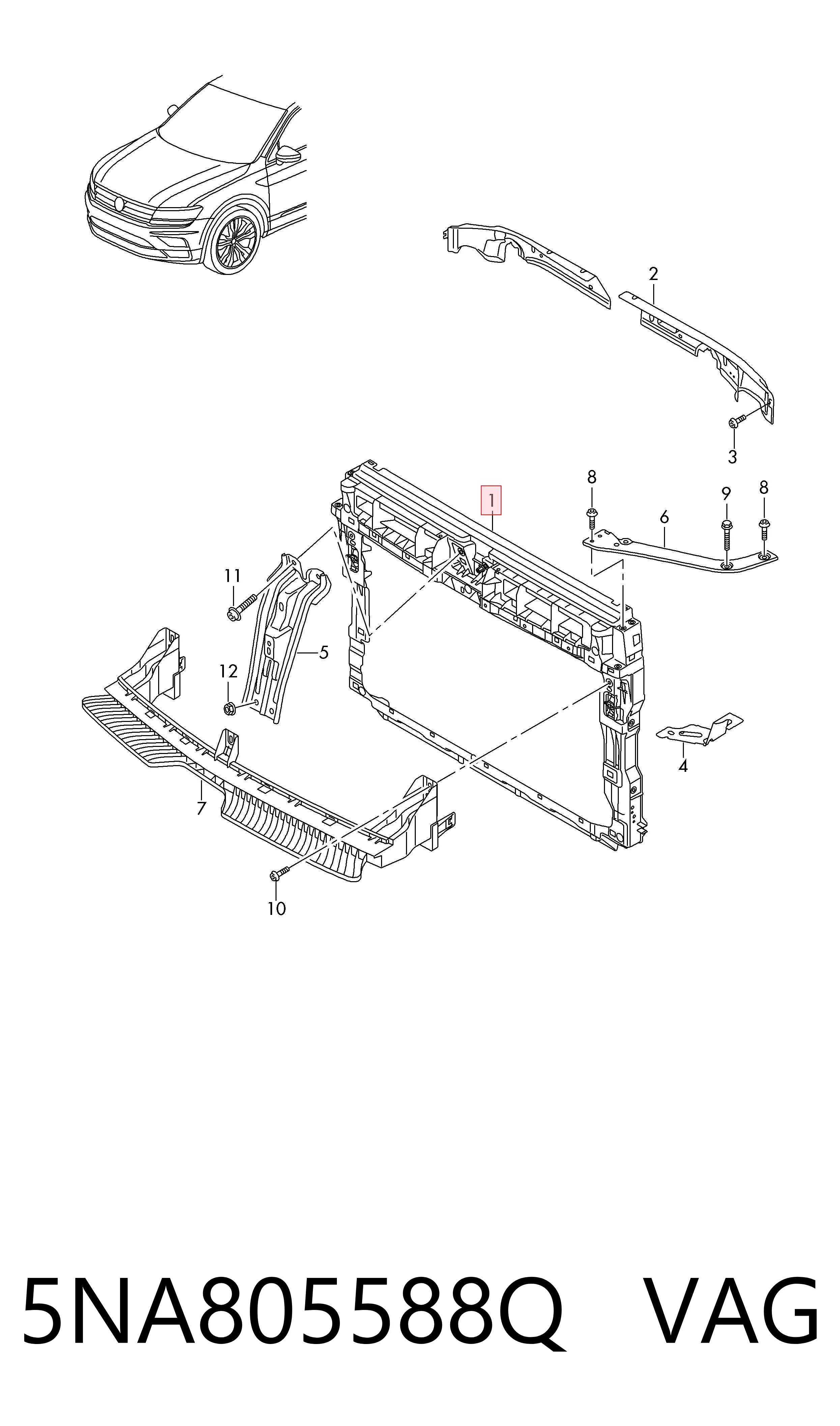 Osłona chłodnicy kompletna (panel mocowania reflektorów) Volkswagen Tiguan II