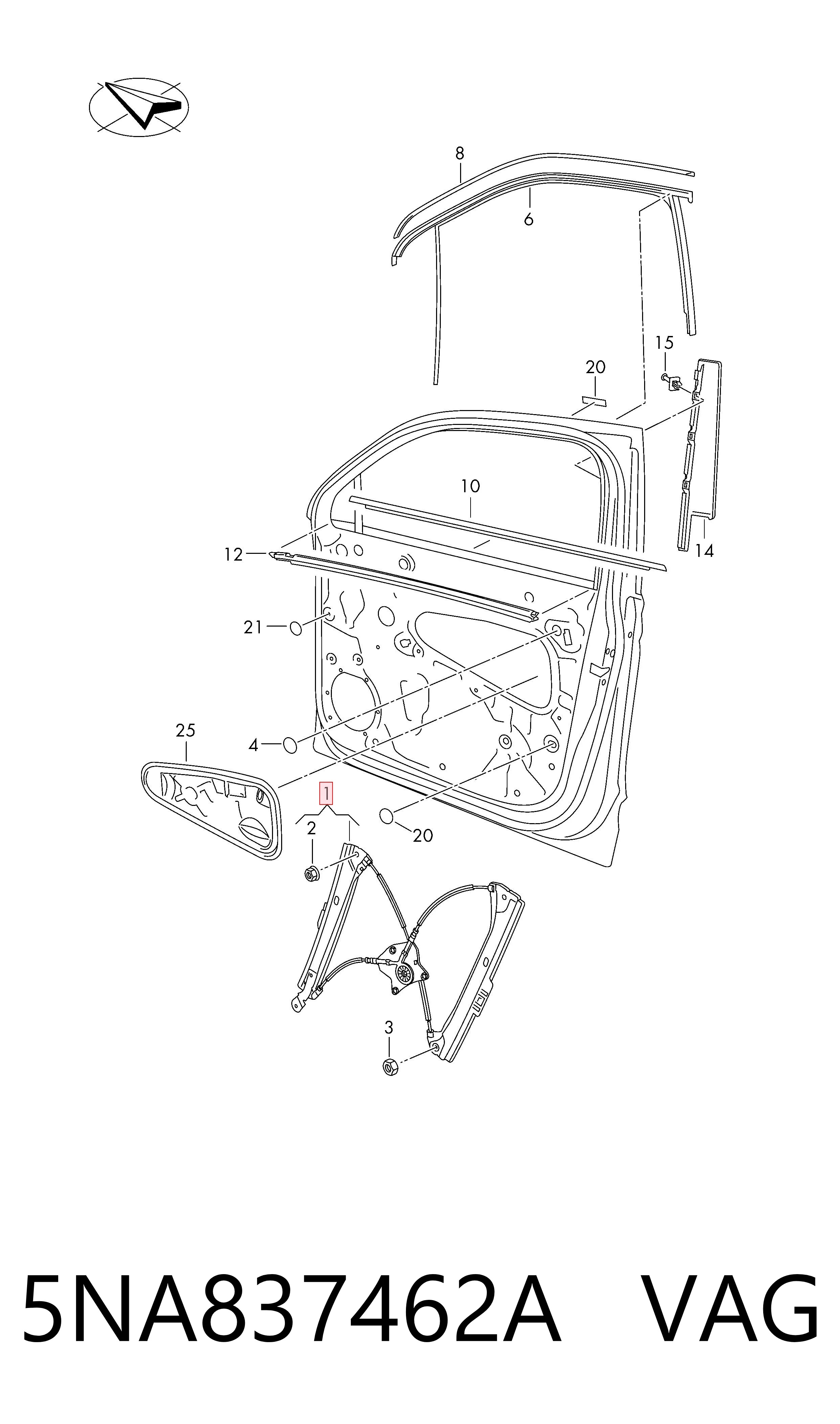 Mechanizm podnoszenia szyby drzwi przednich prawych Volkswagen Tiguan Allspace 