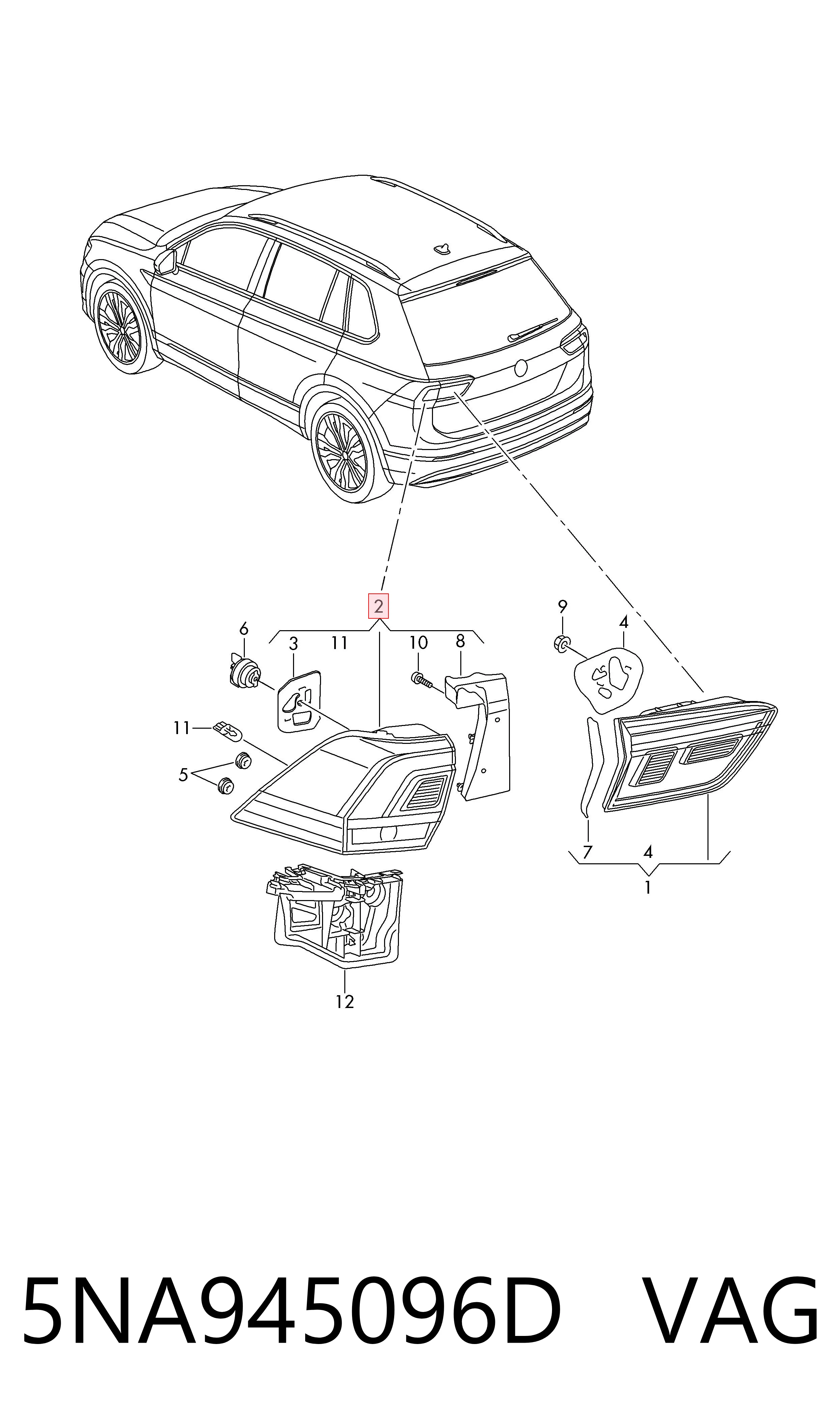 5NA945096D VAG Lampa zespolona tylna prawa zewnętrzna