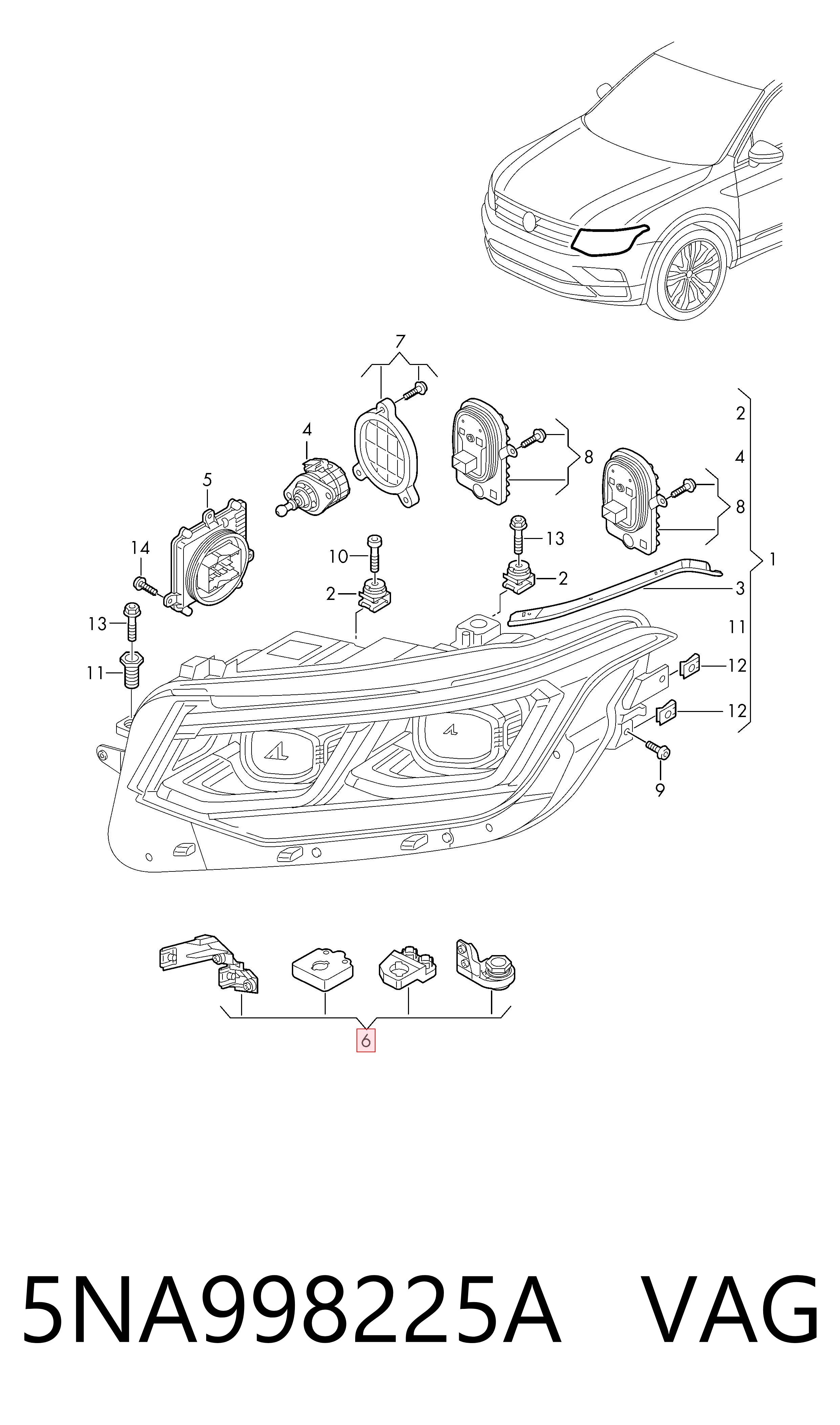 5NA998225A VAG Wsponik (adapter) mocowania reflektora przedniego lewego
