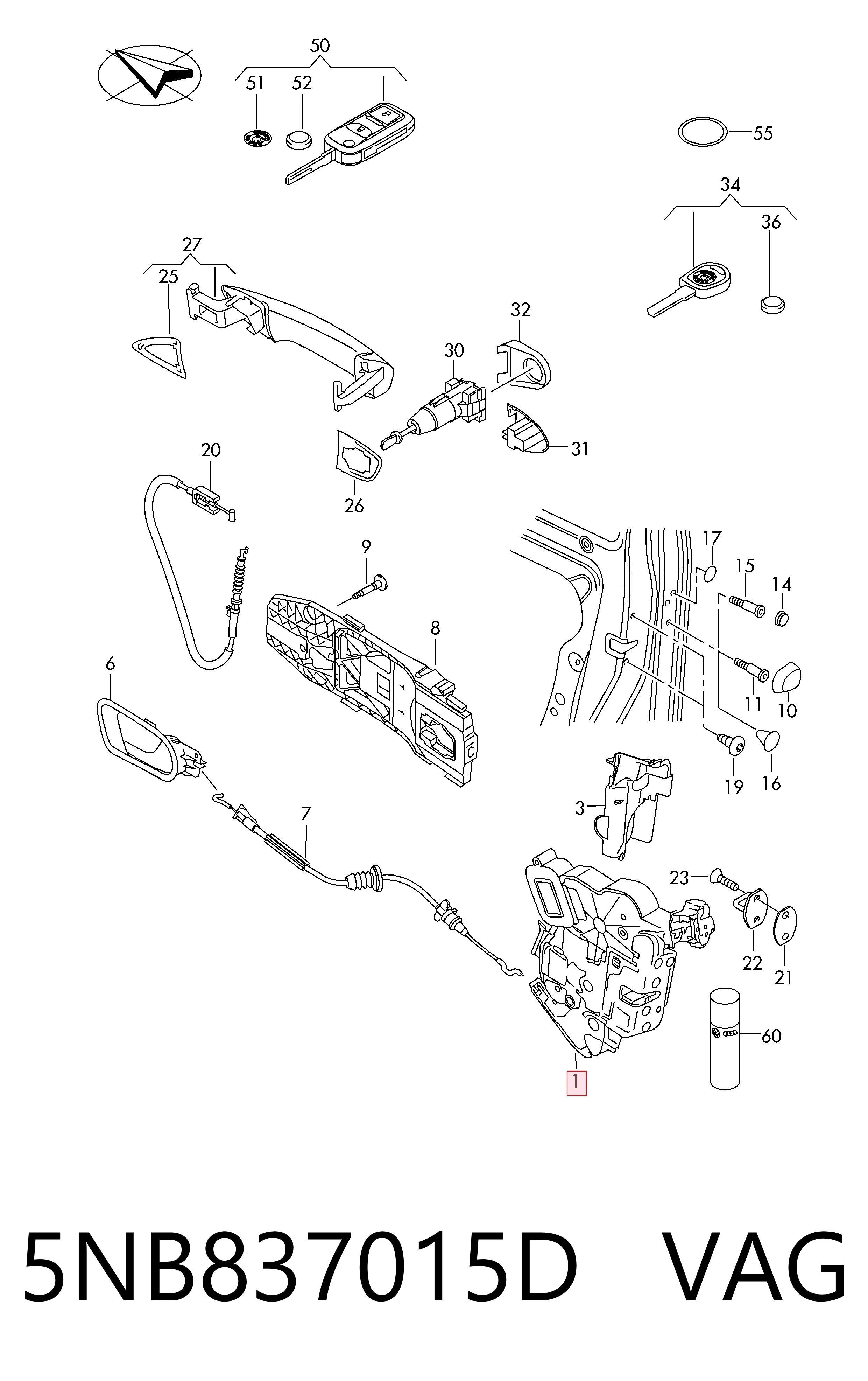 Zamek drzwi przednich lewych 5NB837015D VAG