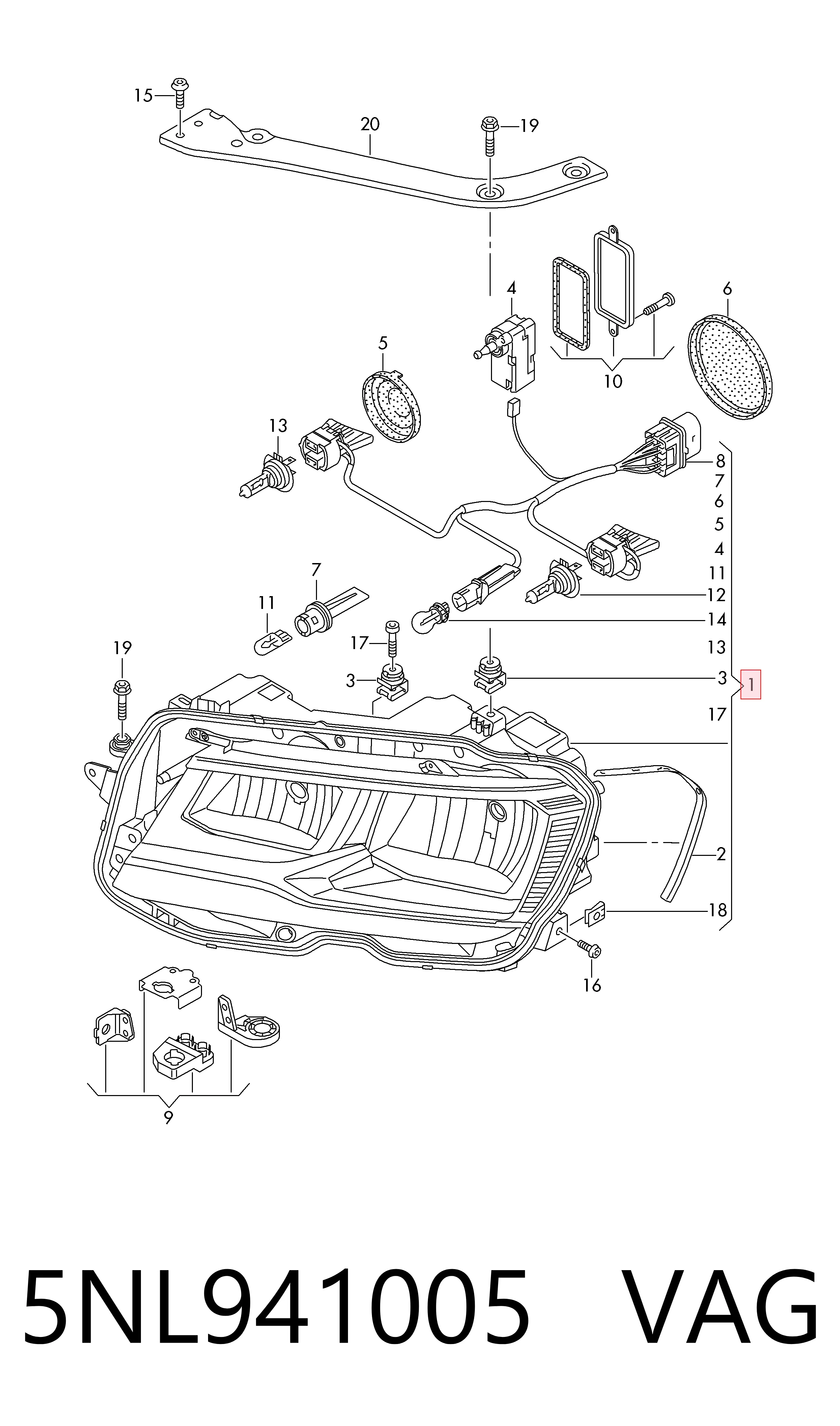 Reflektor lewy VAG 5NL941005 cena, od 166,45 USD