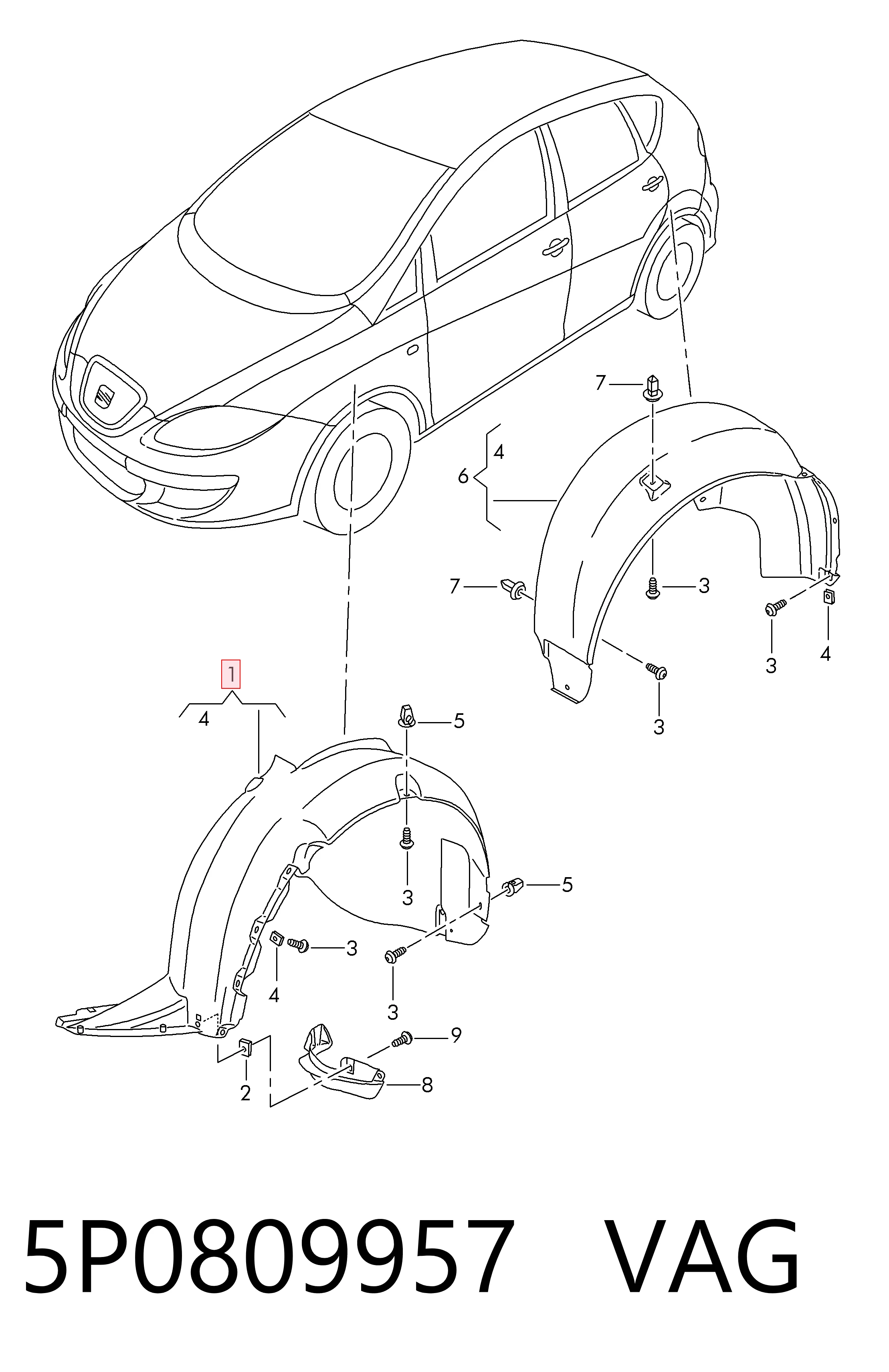 Nadkole błotnika przedniego lewe Seat Altea XL minivan (5P5, 5P8) (2006 - 2015) cena, od 61,98 USD