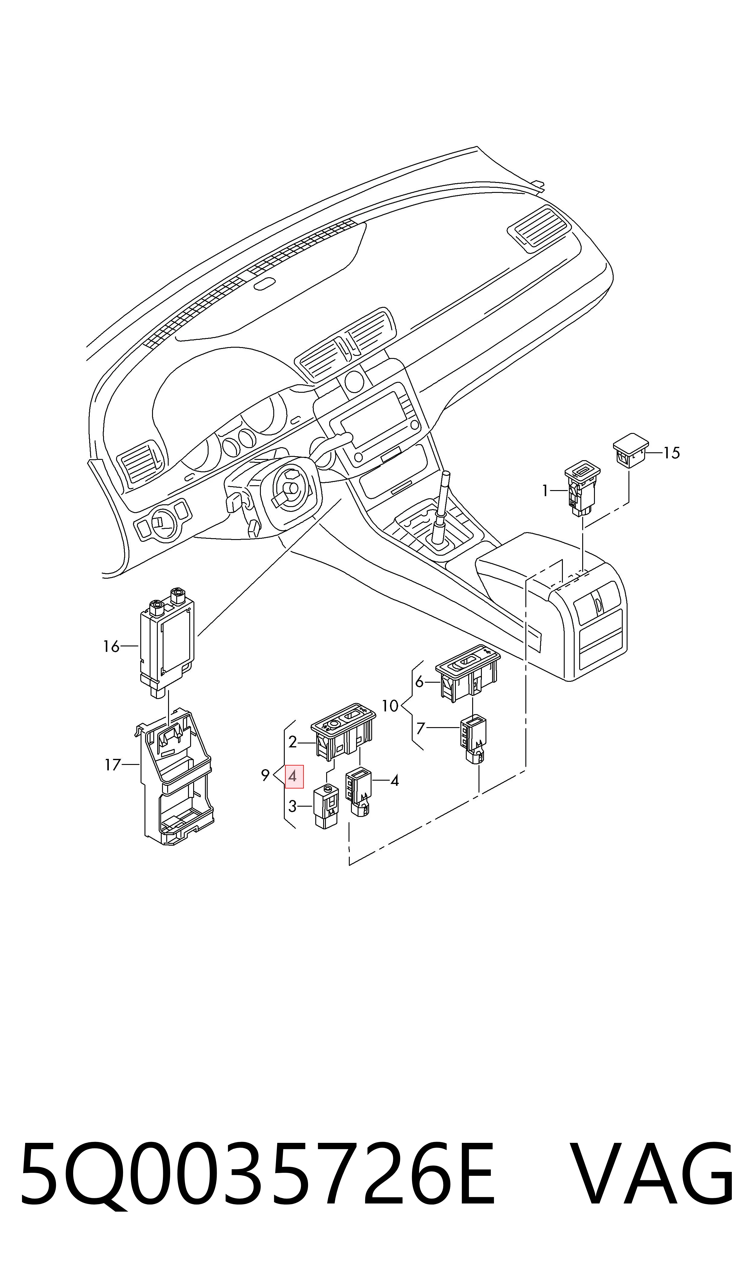 Do koszyka 5Q0035726E VAG Ładowarka USB
