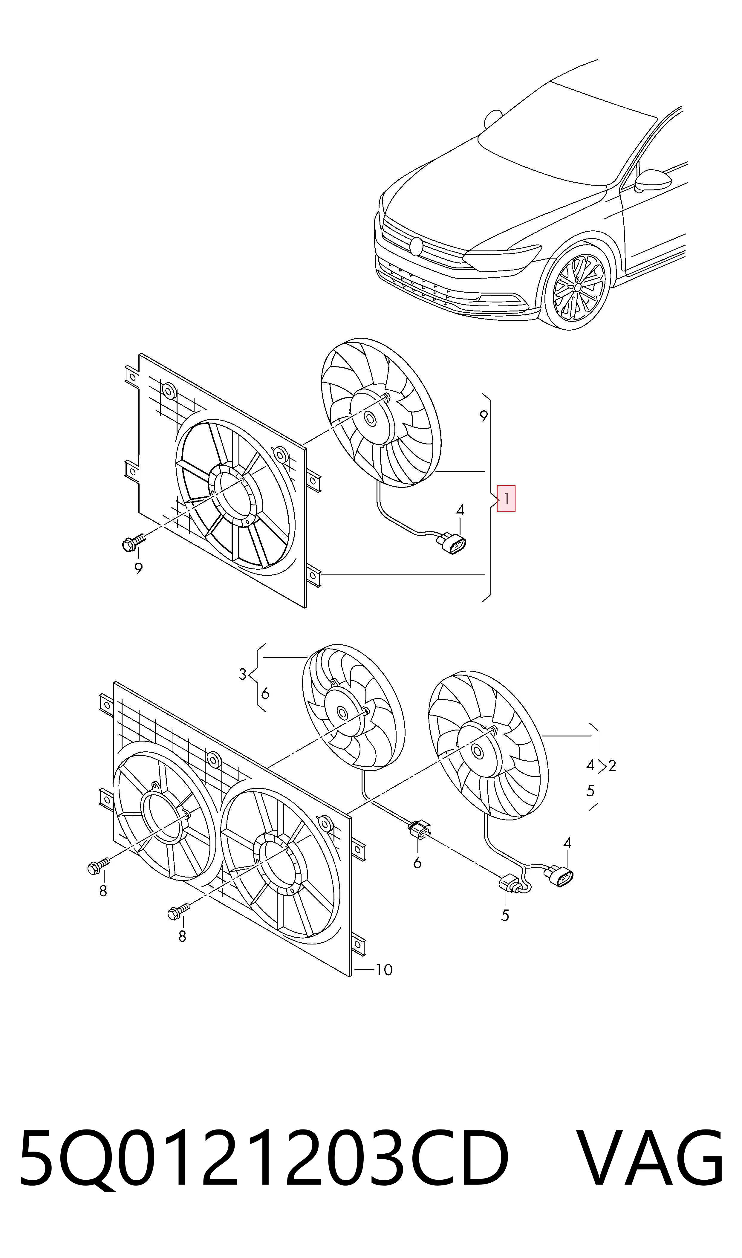 Do koszyka Wentylator elektryczny układu chłodzenia kompletny (silnik+wirnik) Skoda Octavia III A7 5E5, 5E6