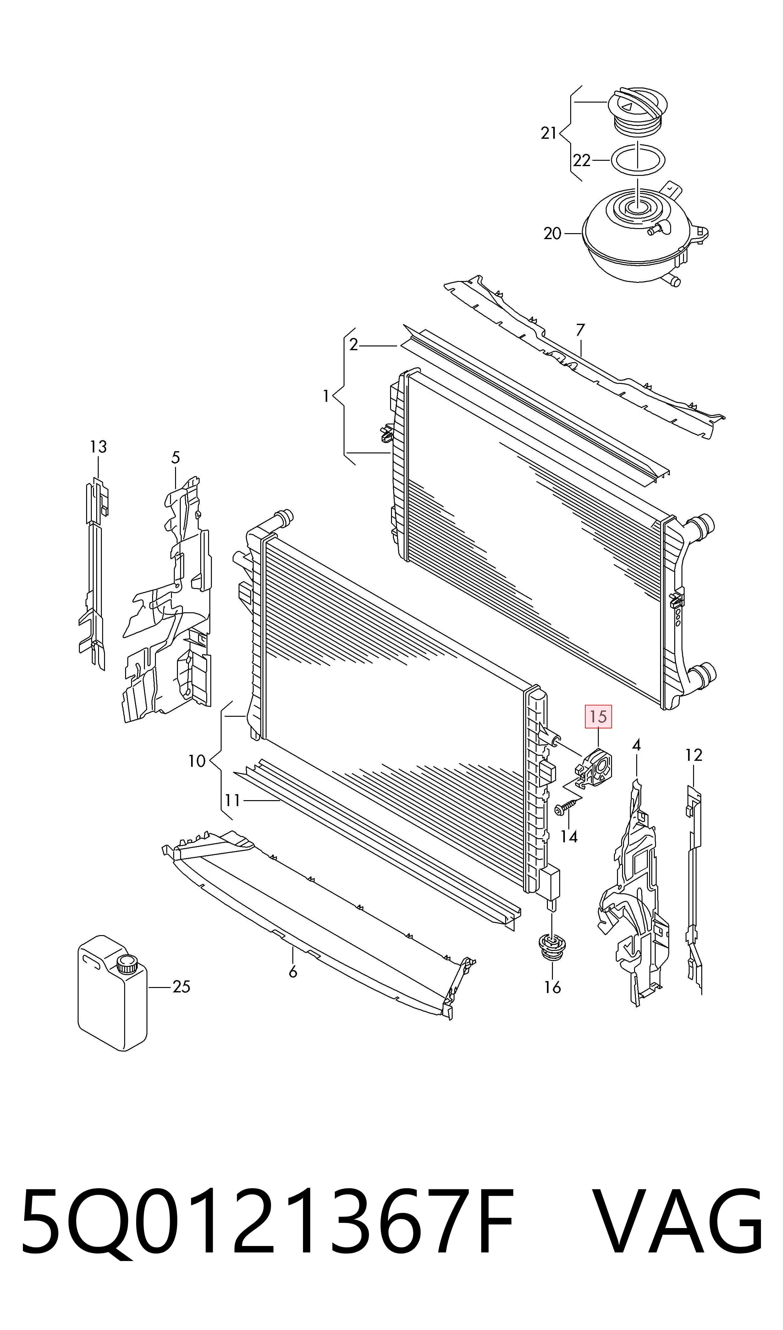 Poduszka mocowania chłodnicy górna 5Q0121367F VAG